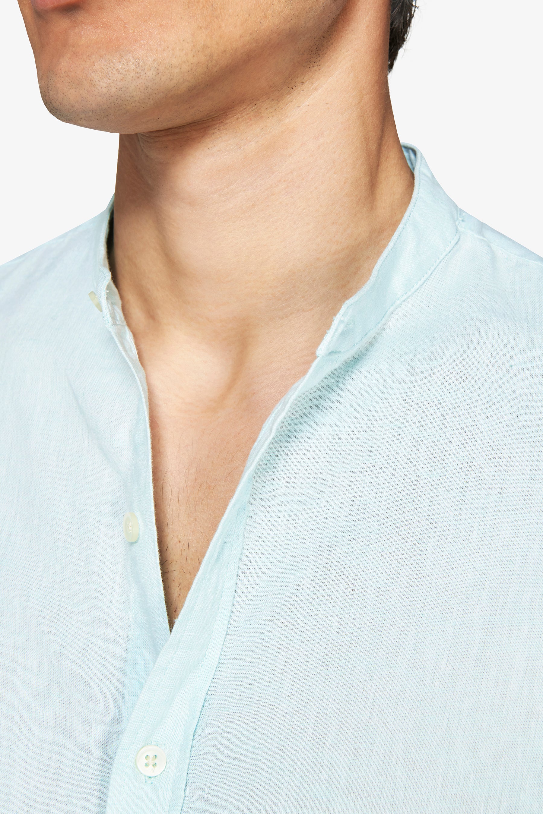Mint linen blend mandarin collar shirt