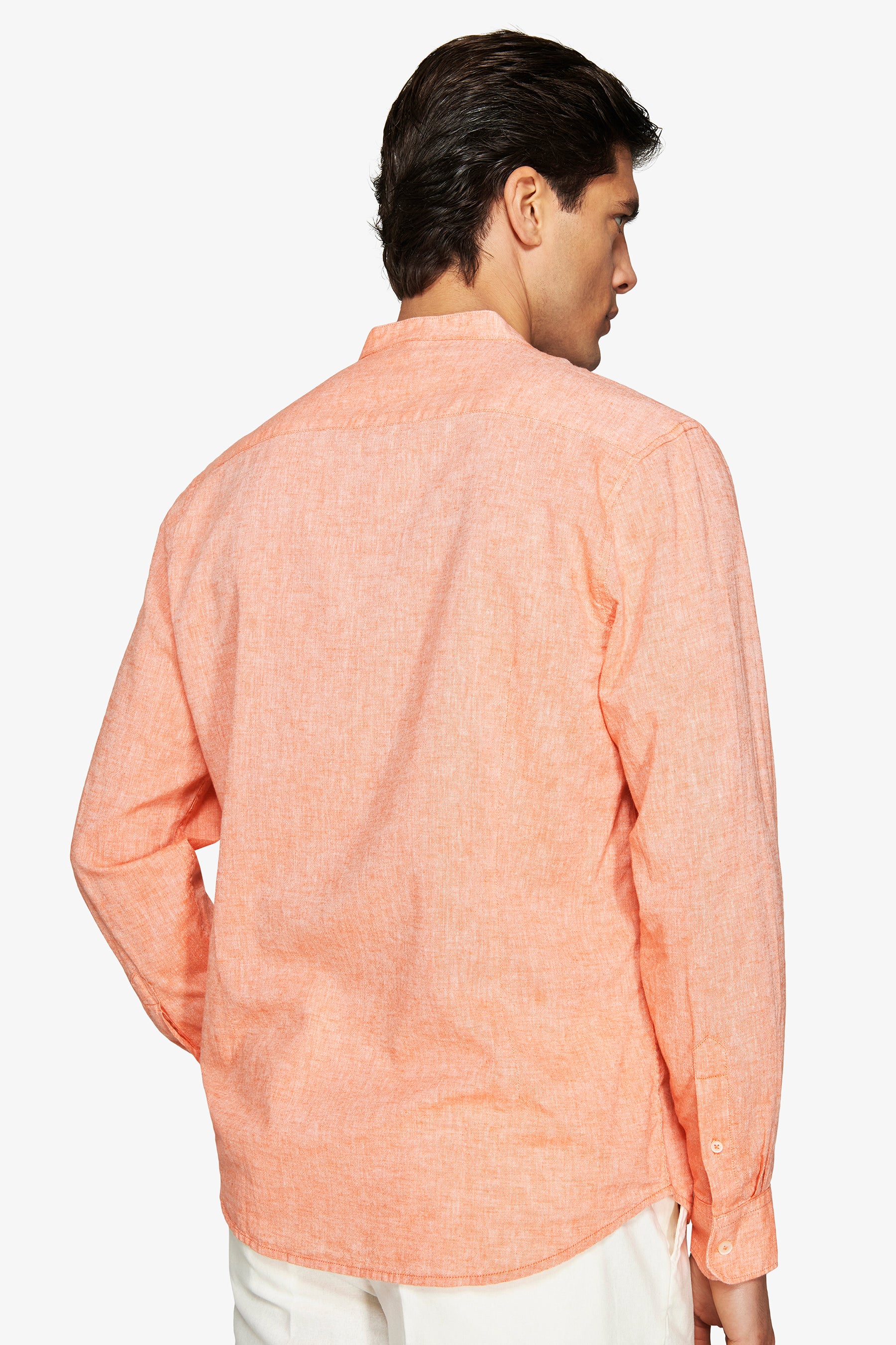 Orange linen blend mandarin collar shirt