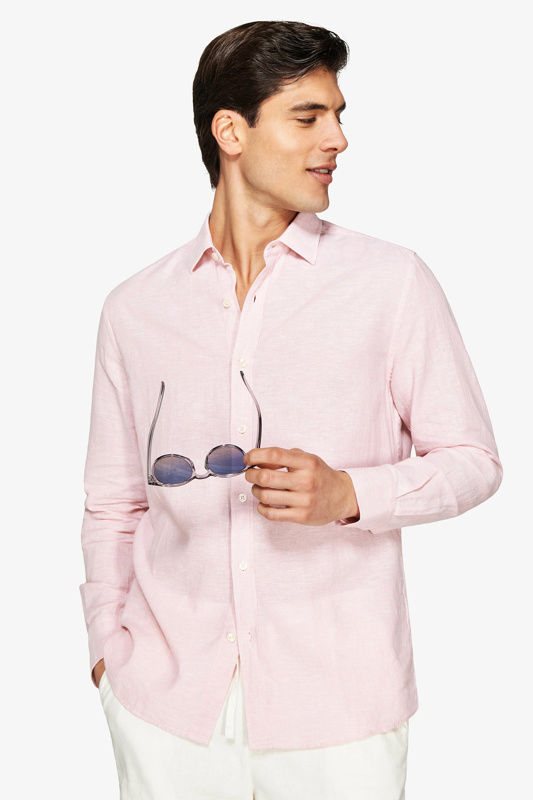 Camicia misto lino relaxed rosa