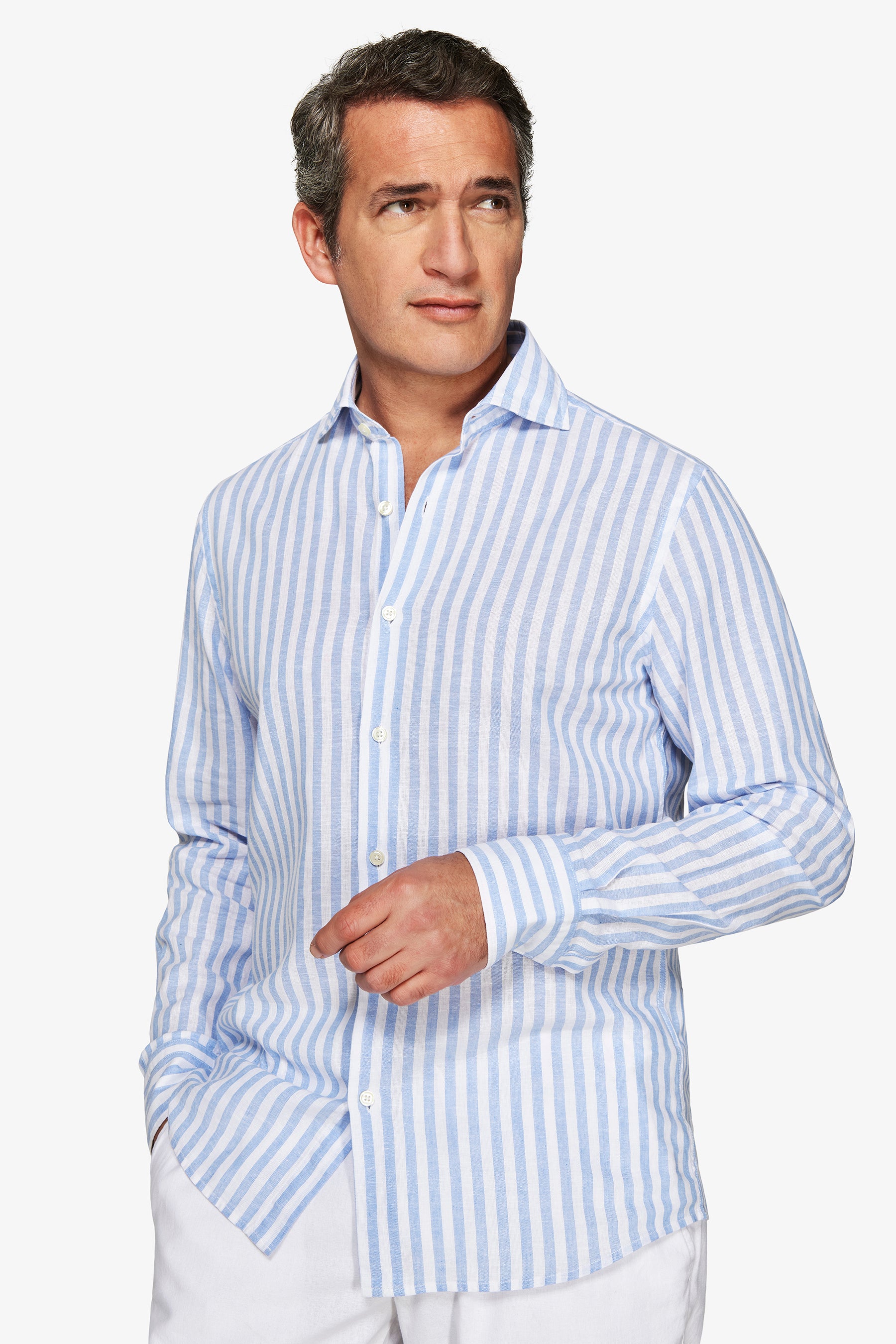 Camicia misto lino a righe celeste