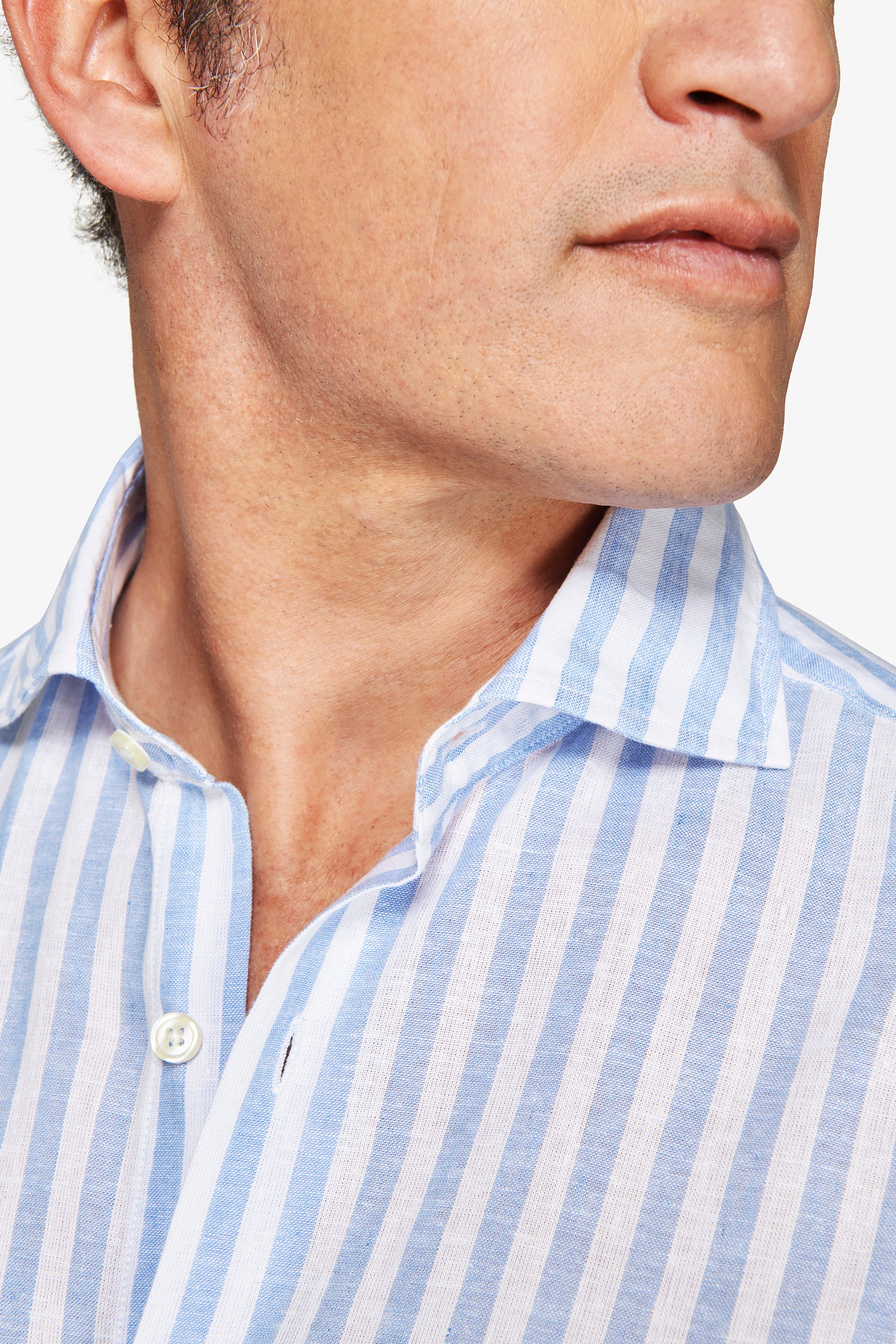 Camicia misto lino a righe celeste