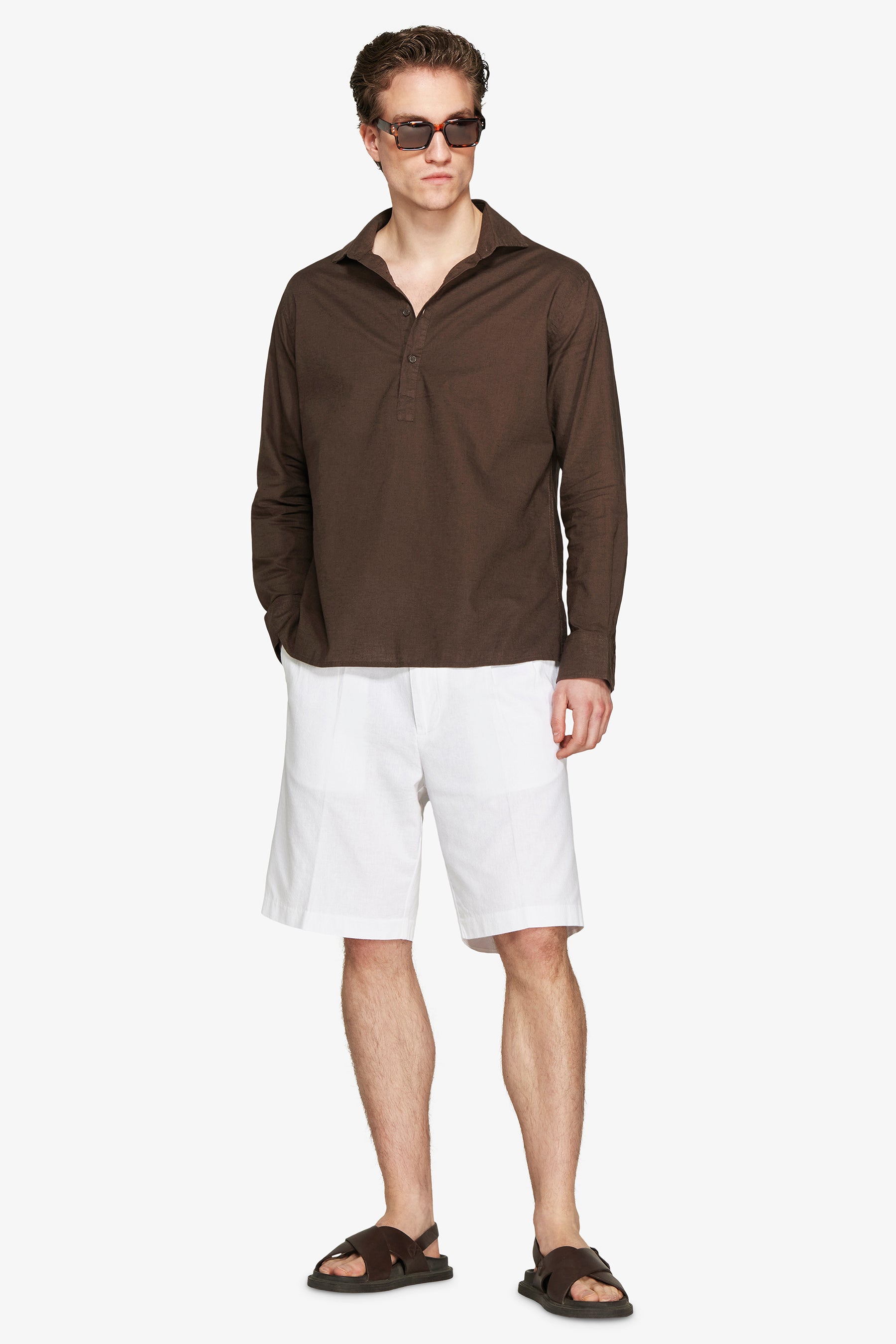 VOLUME Dark brown linen blend chester shirt