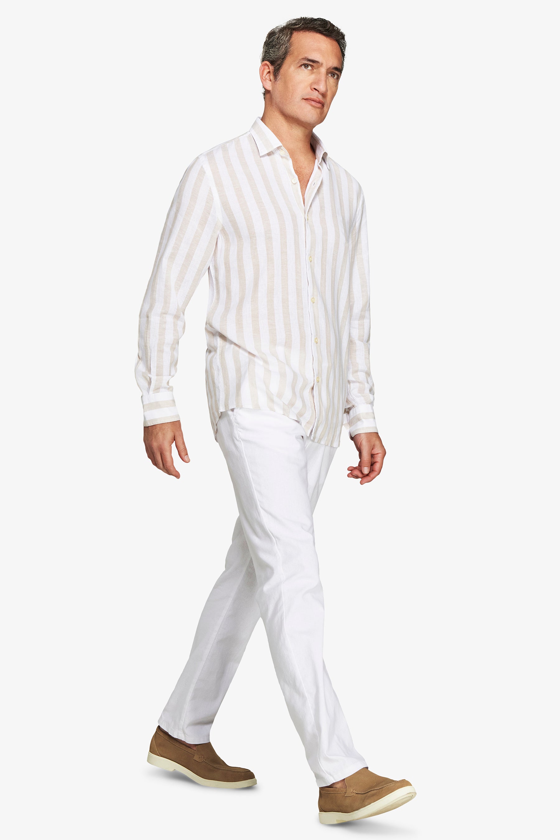 Camicia misto lino Herringbone sabbia