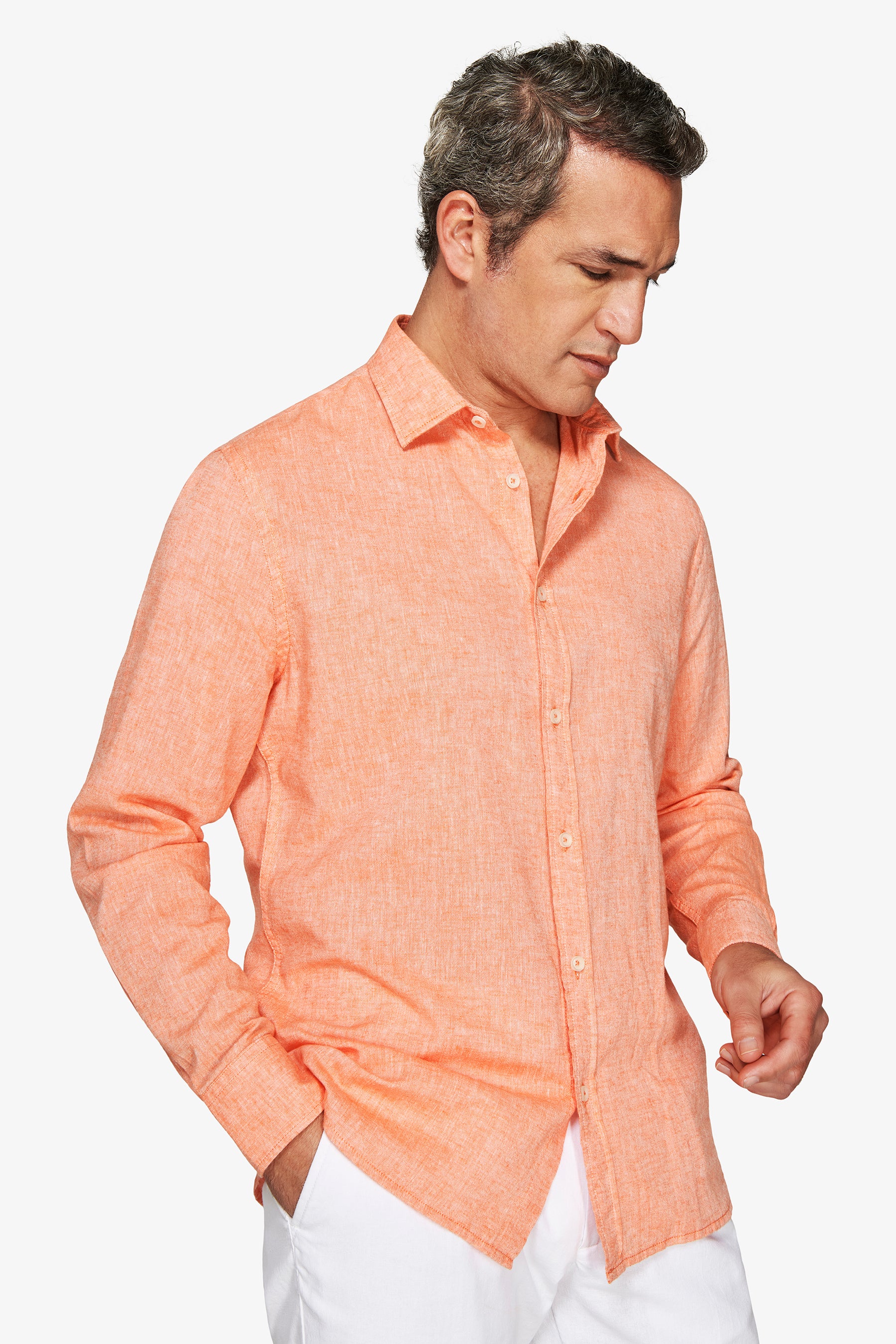 Camicia misto lino relaxed arancio