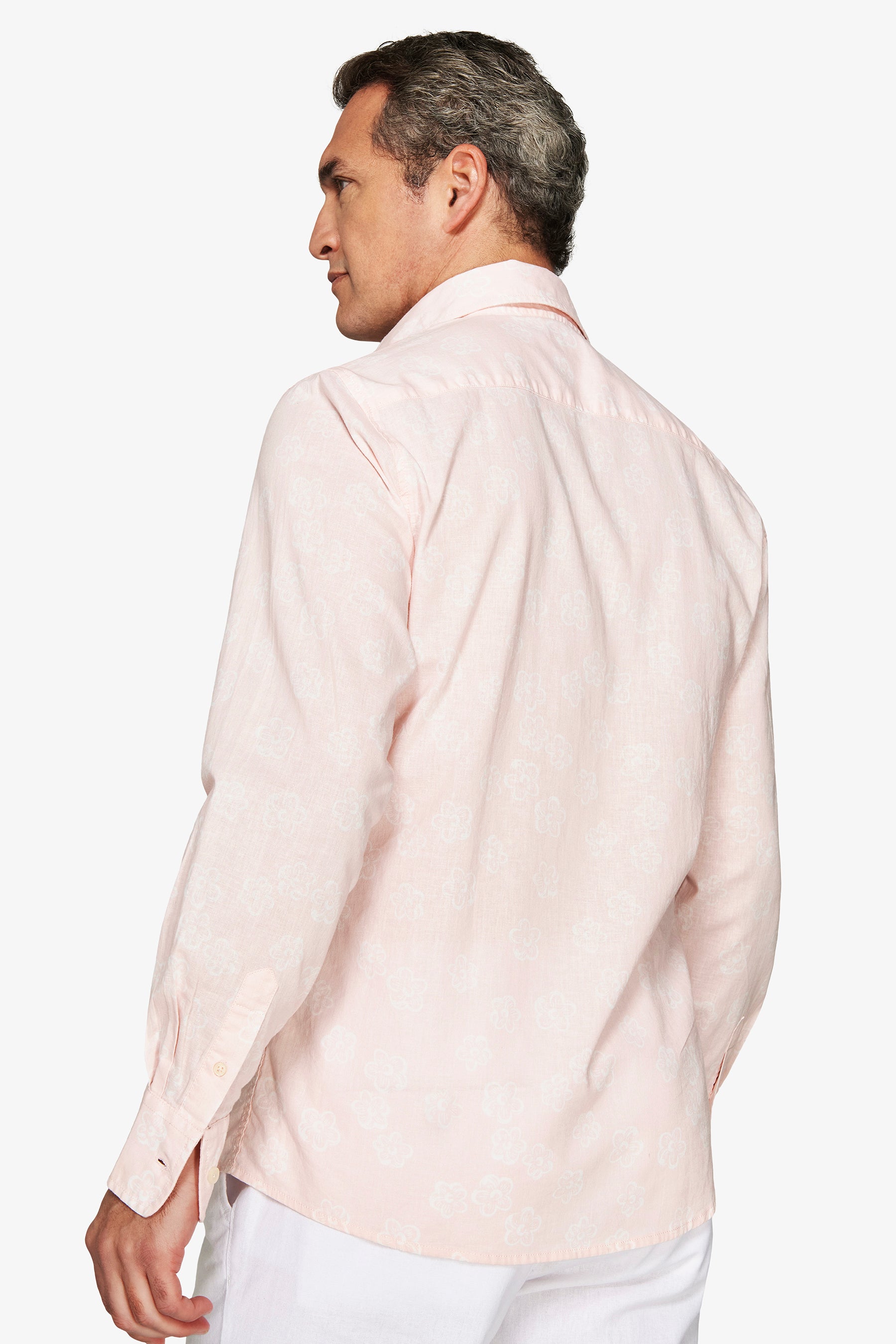 Pink floral print linen blend shirt
