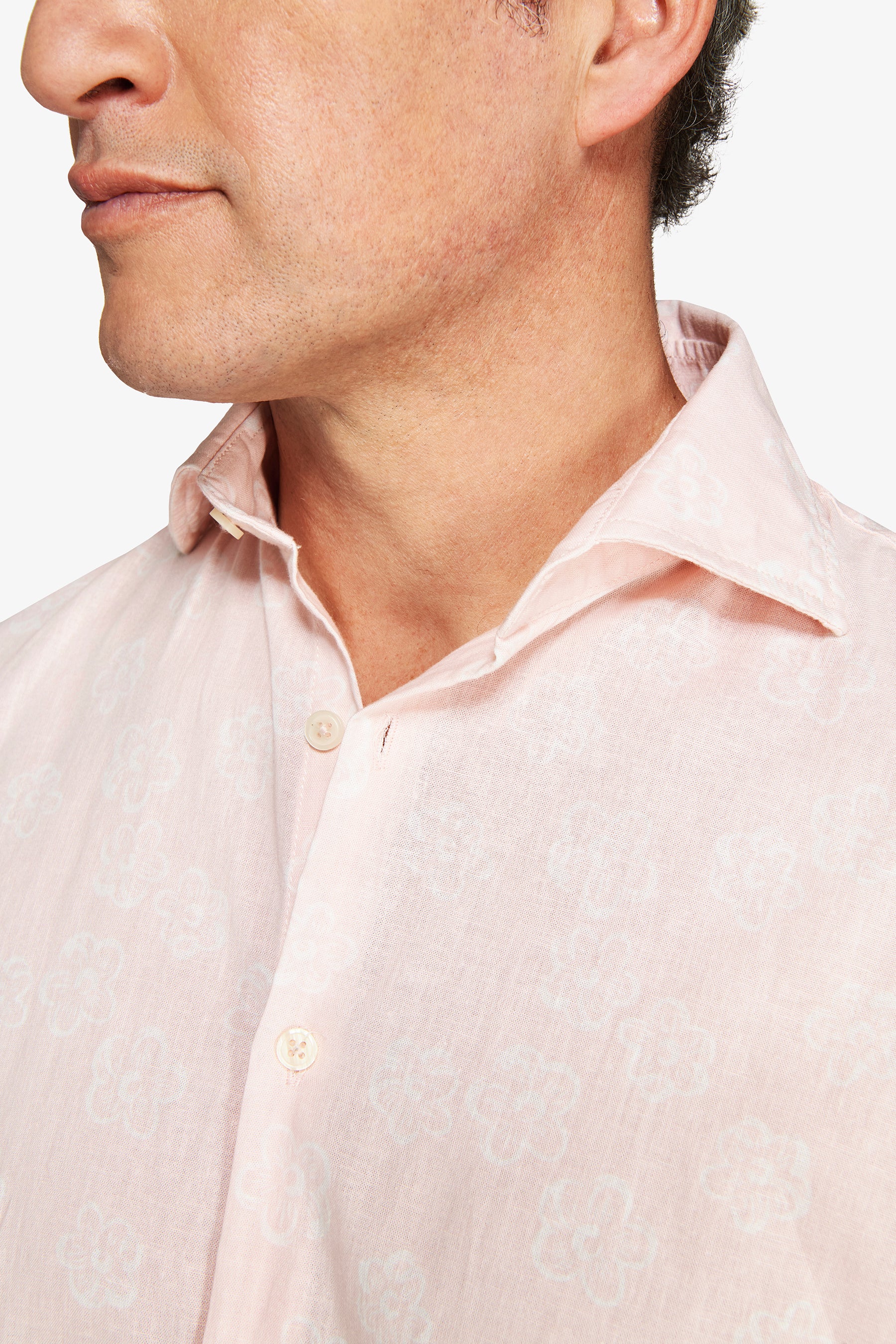 Pink floral print linen blend shirt