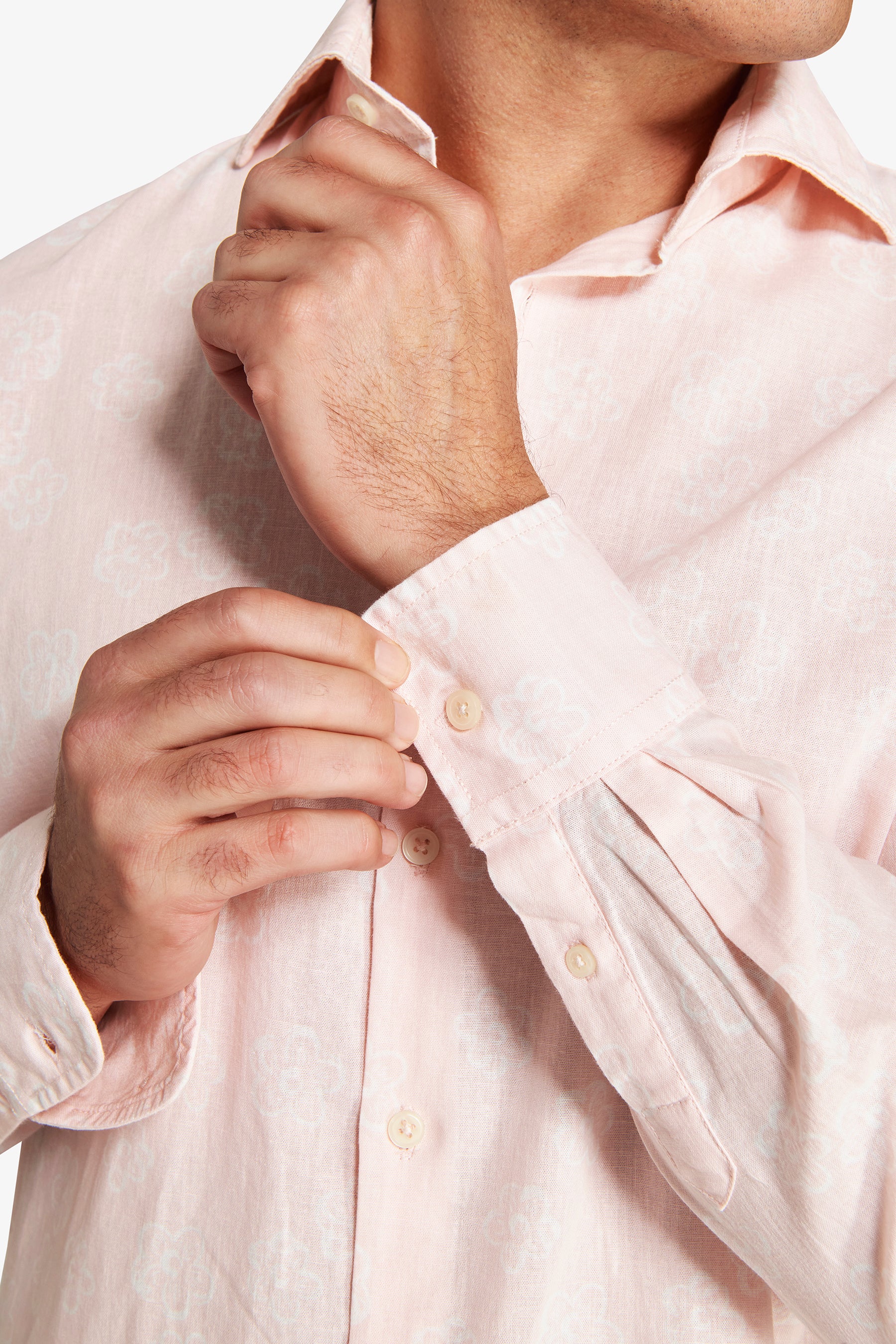 Pink floral print linen blend shirt