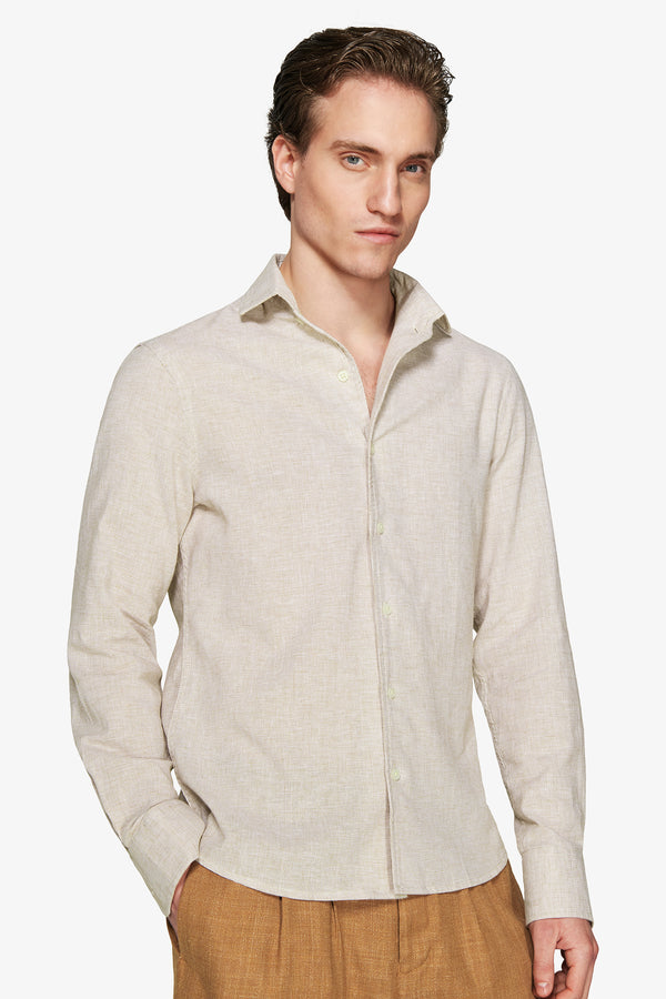 Tobacco micro pattern linen blend shirt