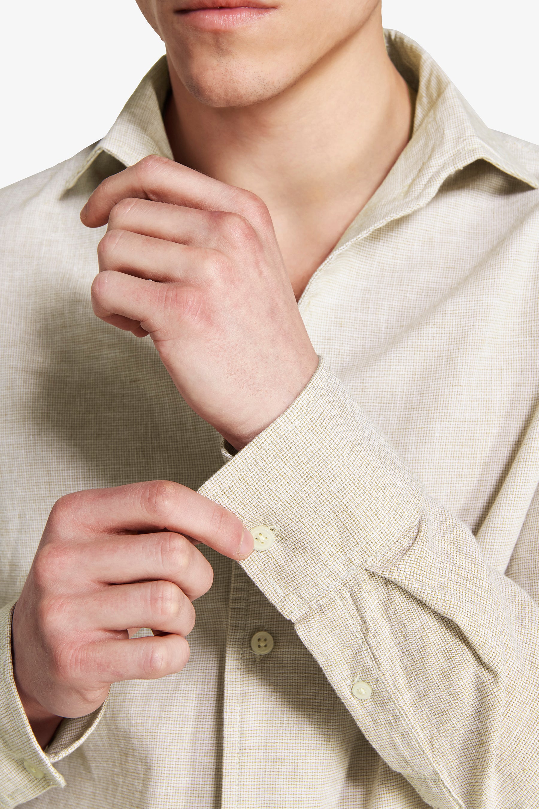 Camisa mezcla lino microfantasía tabaco