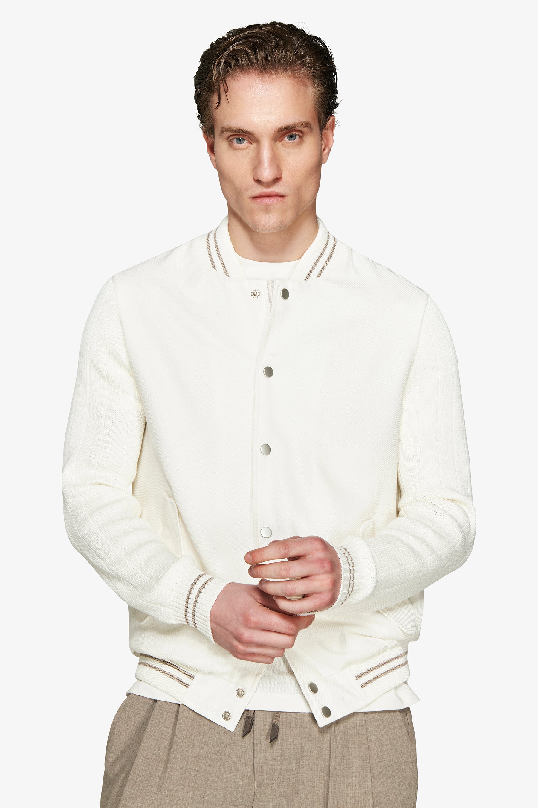 Bomber misto lino bimaterico panna DNJ