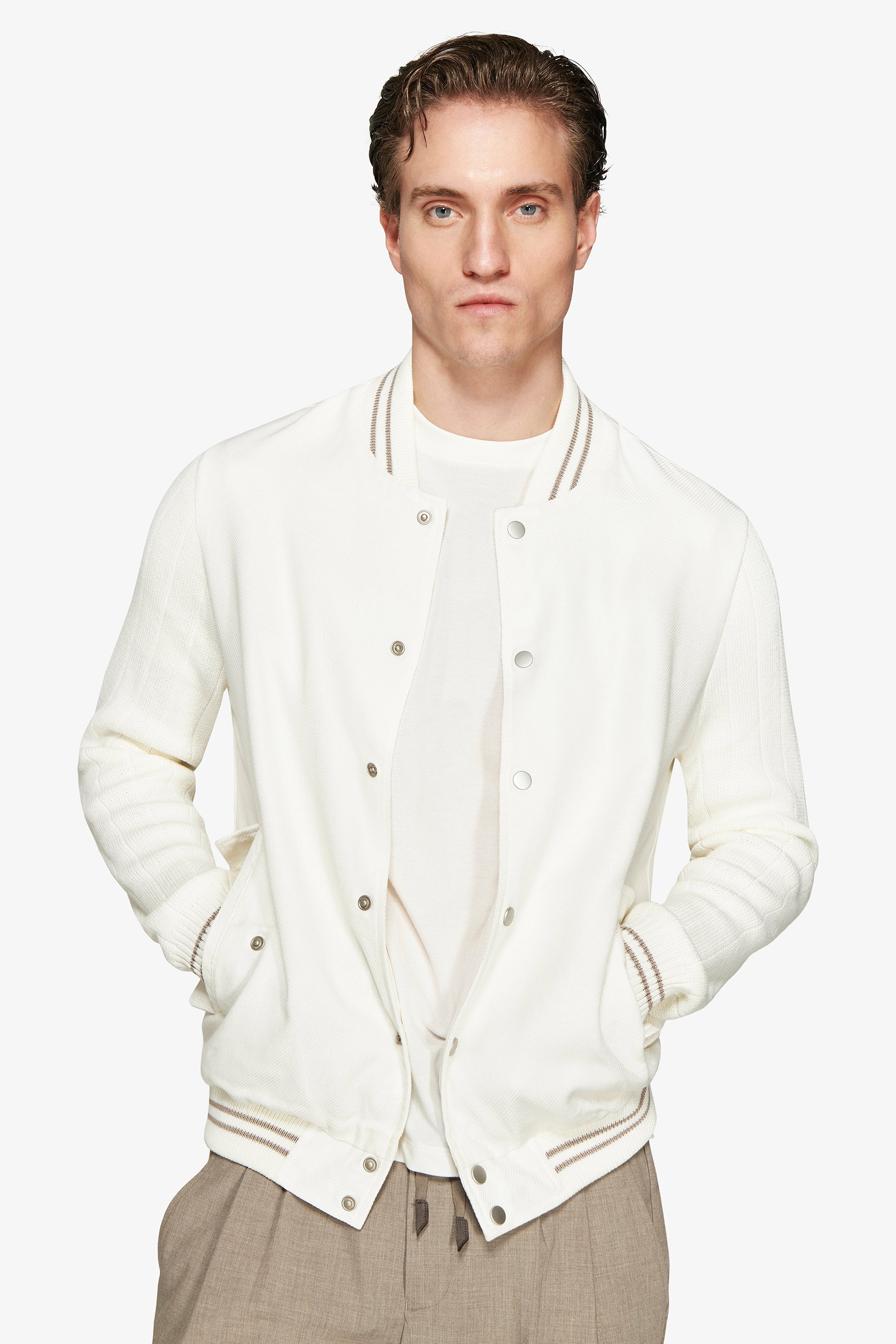 Bomber misto lino bimaterico panna DNJ-Dan John
