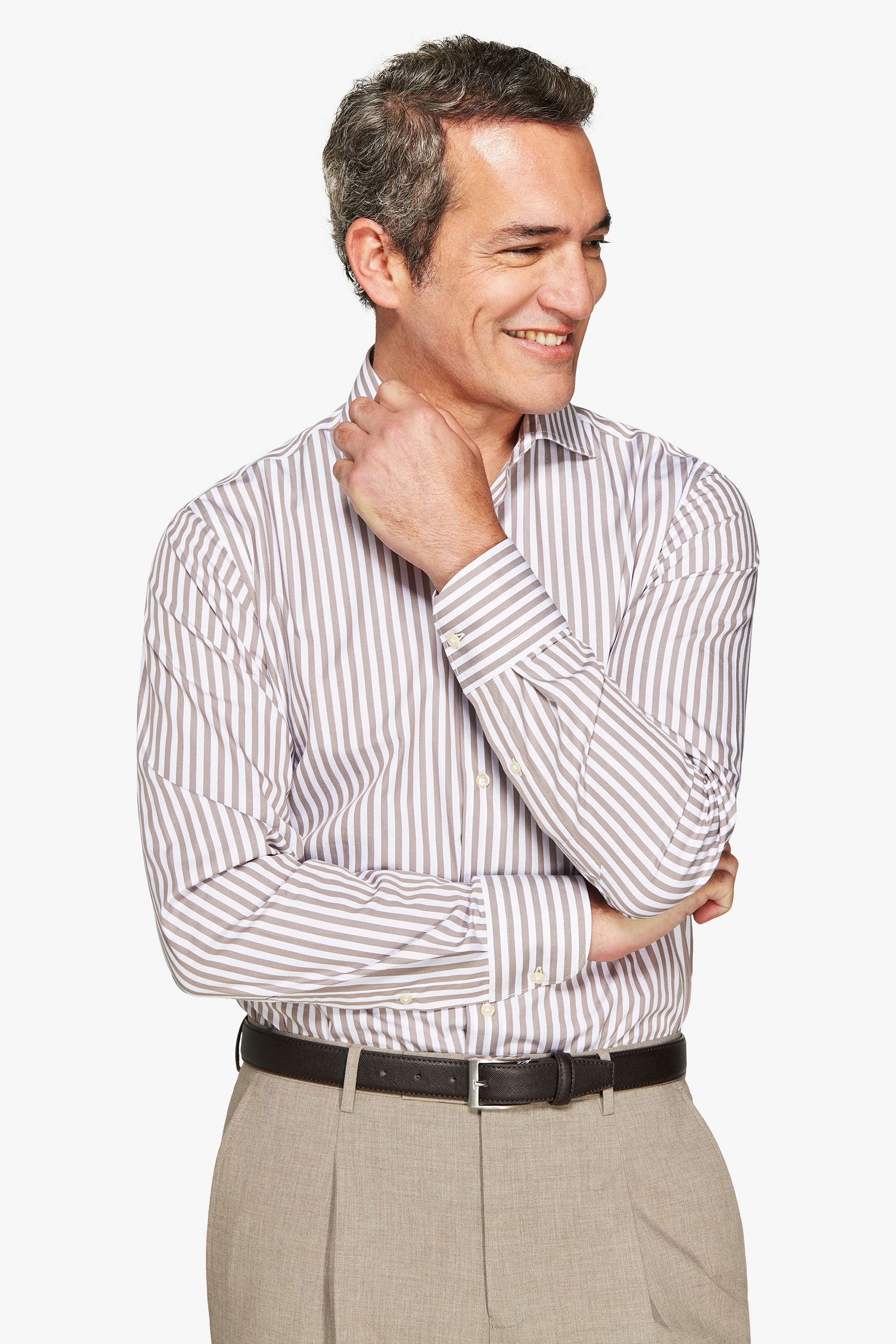 Camicia a righe fine tortora