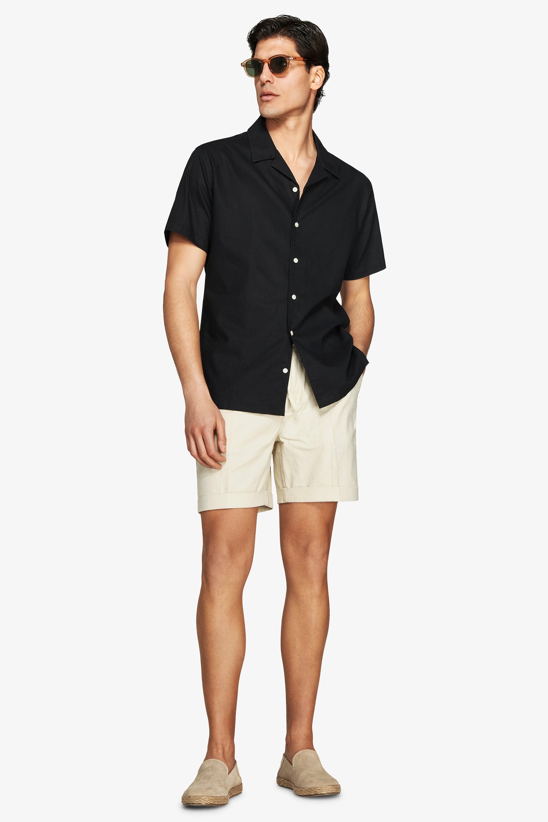 Black Hawaiian linen blend shirt