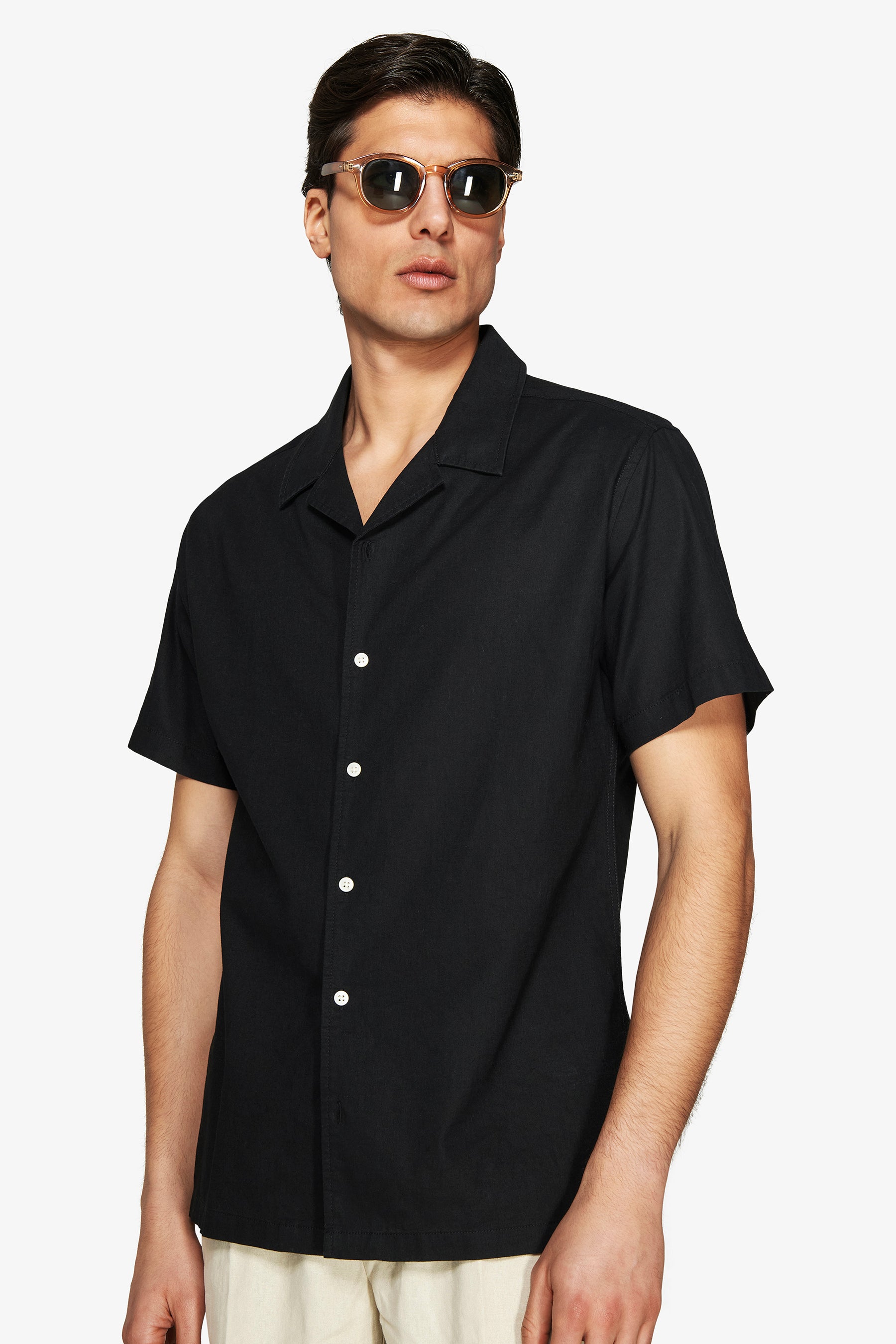Black Hawaiian linen blend shirt