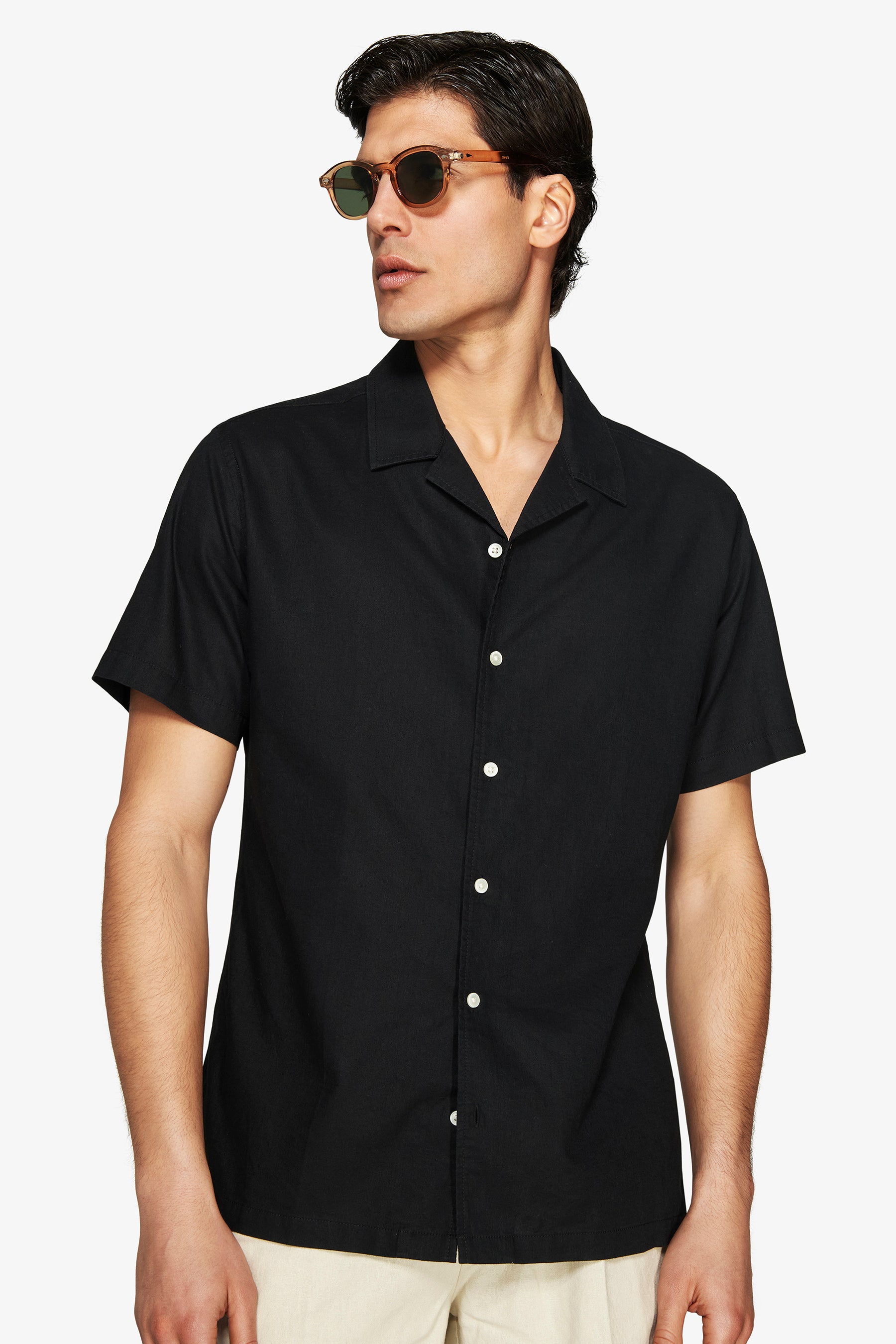 Black Hawaiian linen blend shirt