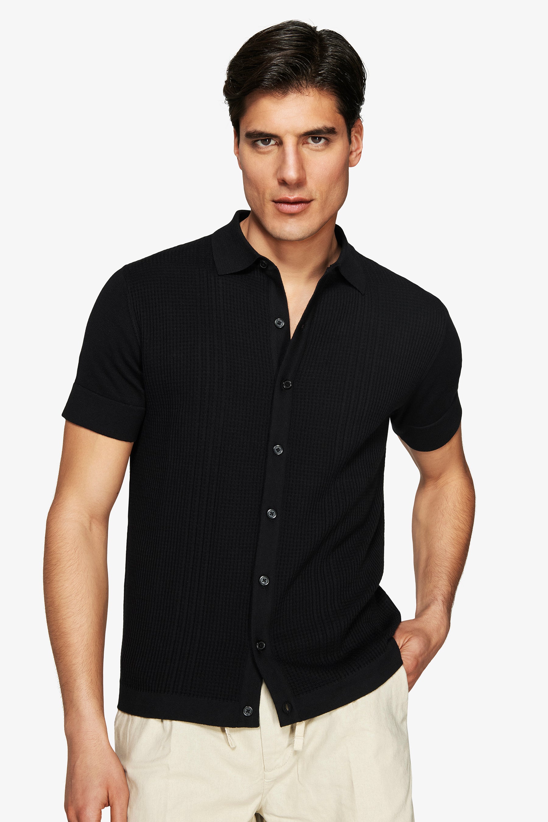 Black textured knit shirt