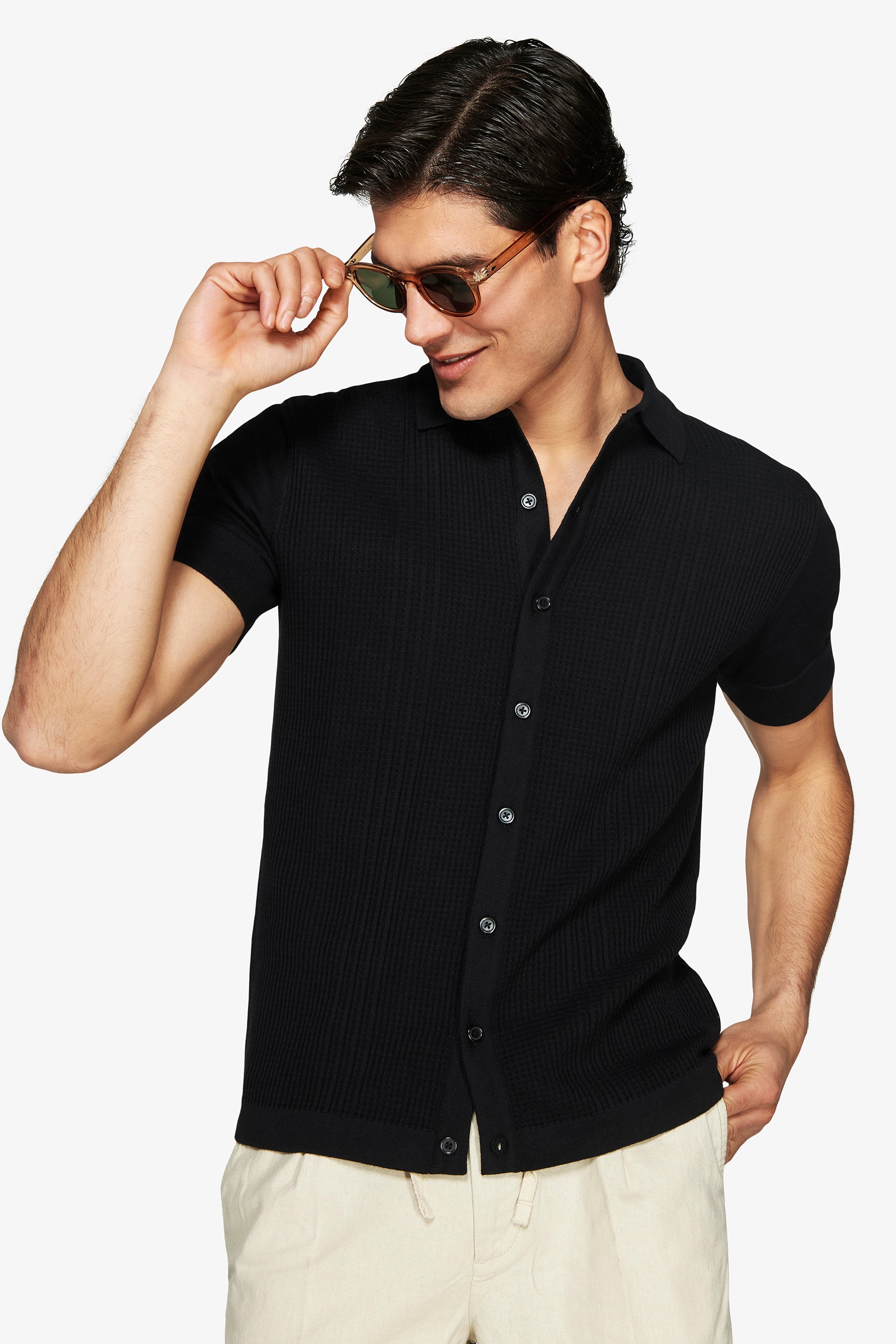 Black textured knit shirt