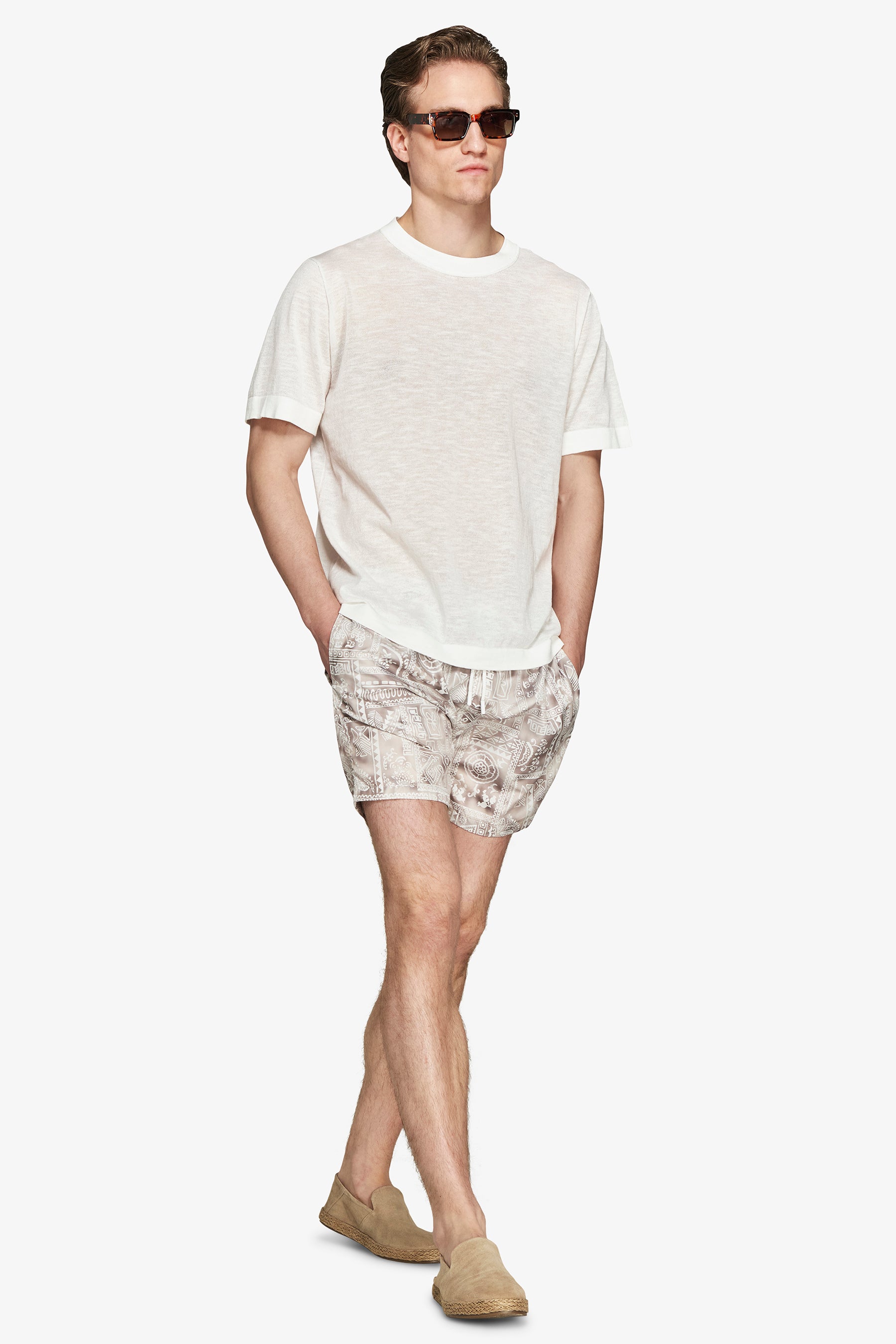 Sand geometric print swim trunks