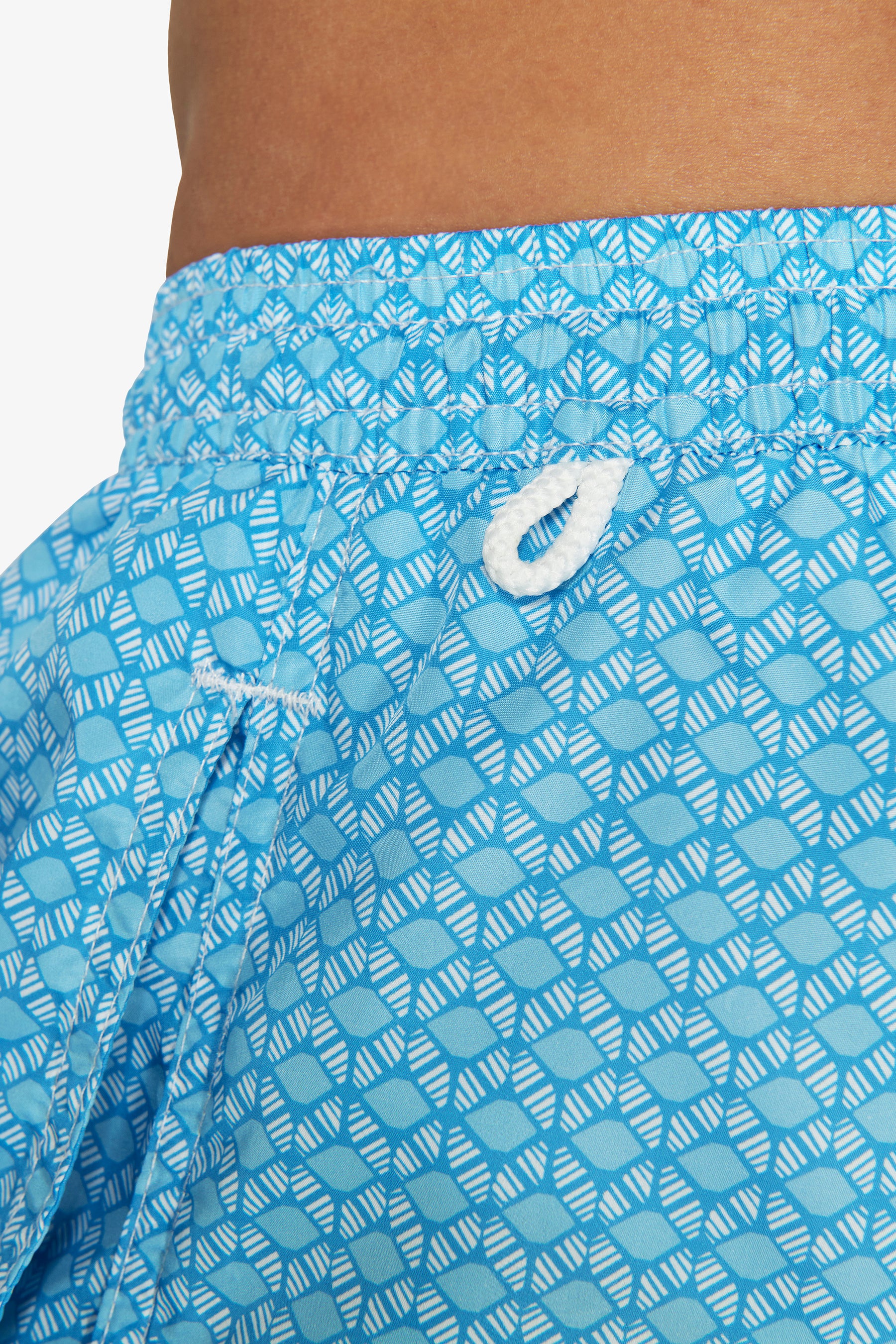 Light blue geometric print swim trunks