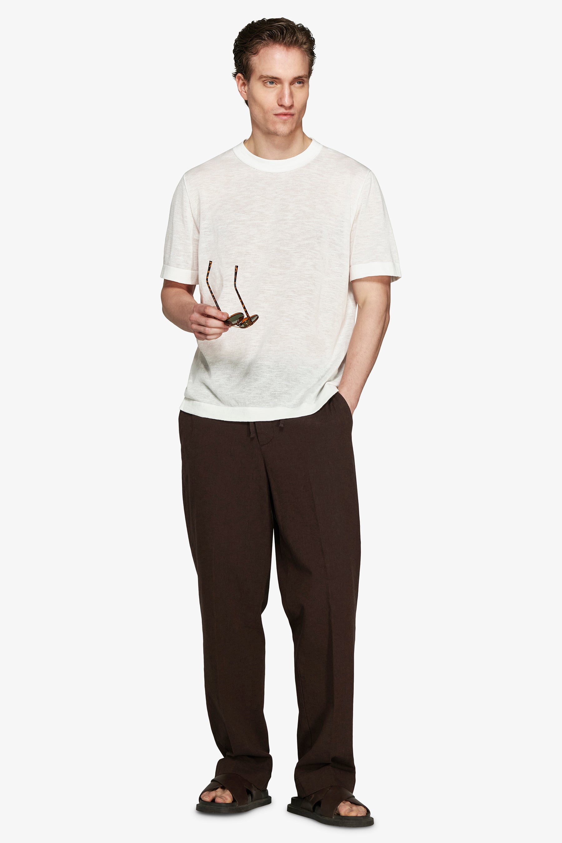VOLUME White linen blend t-shirt