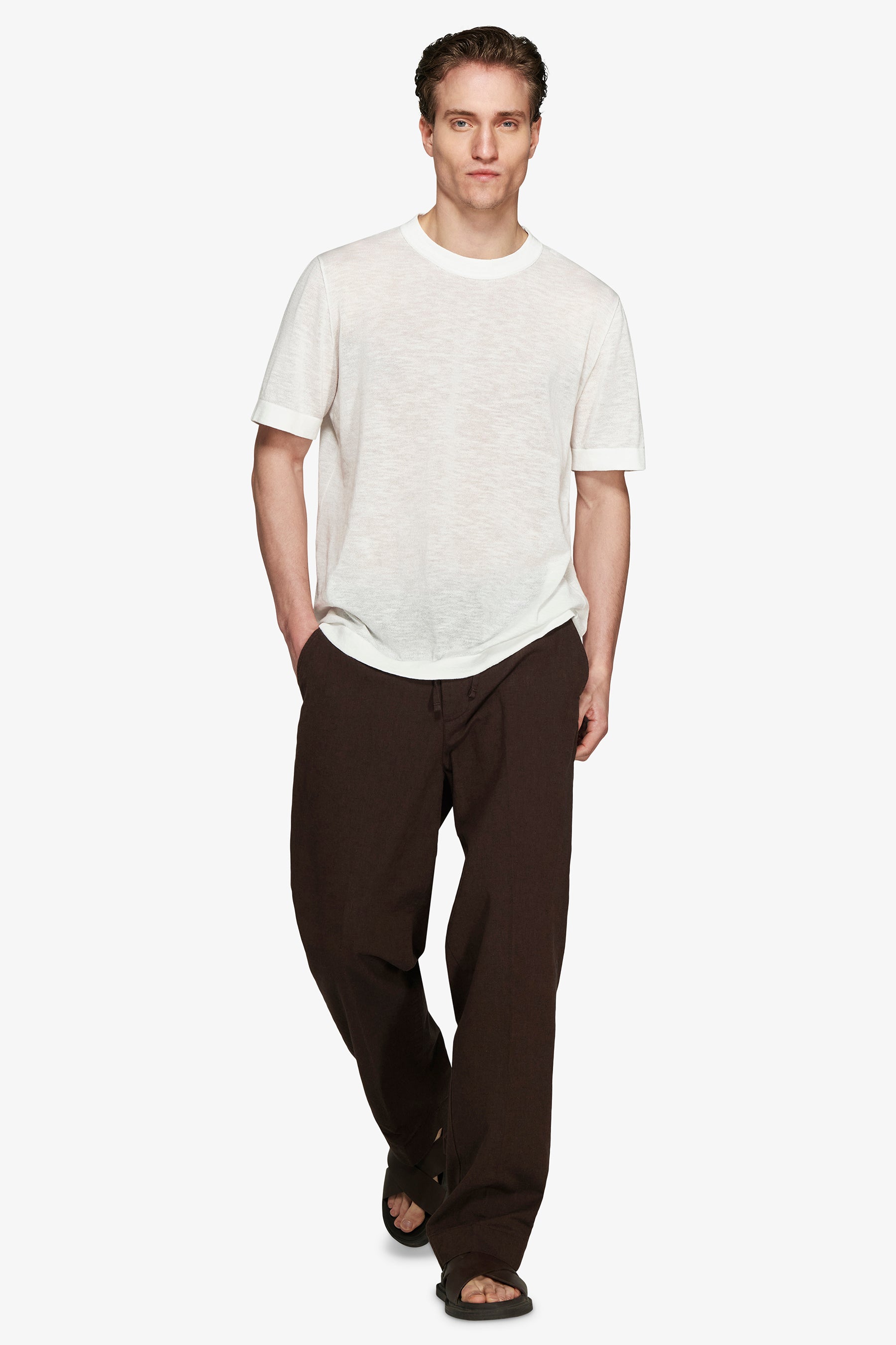 VOLUME White linen blend t-shirt