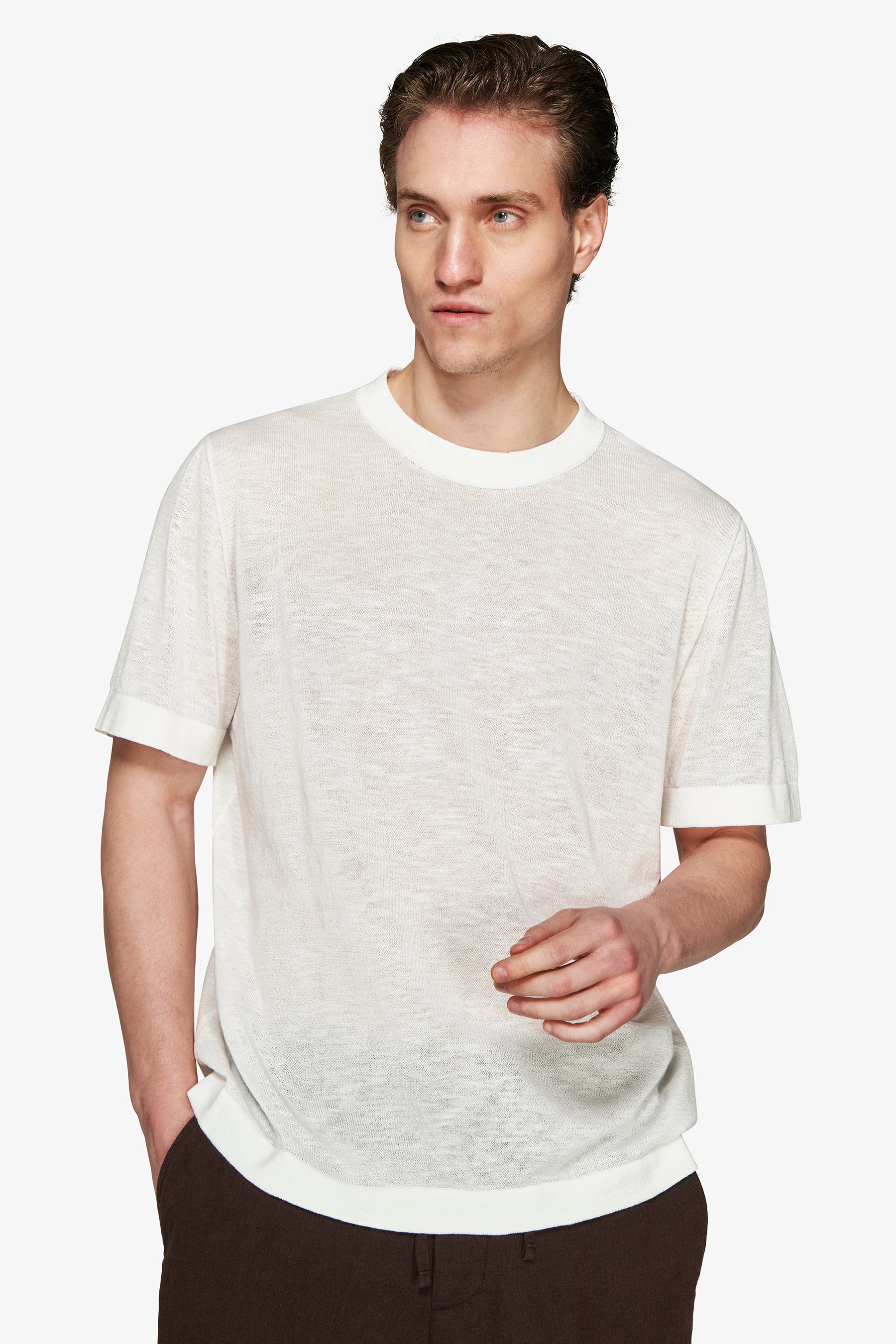 VOLUME White linen blend t-shirt