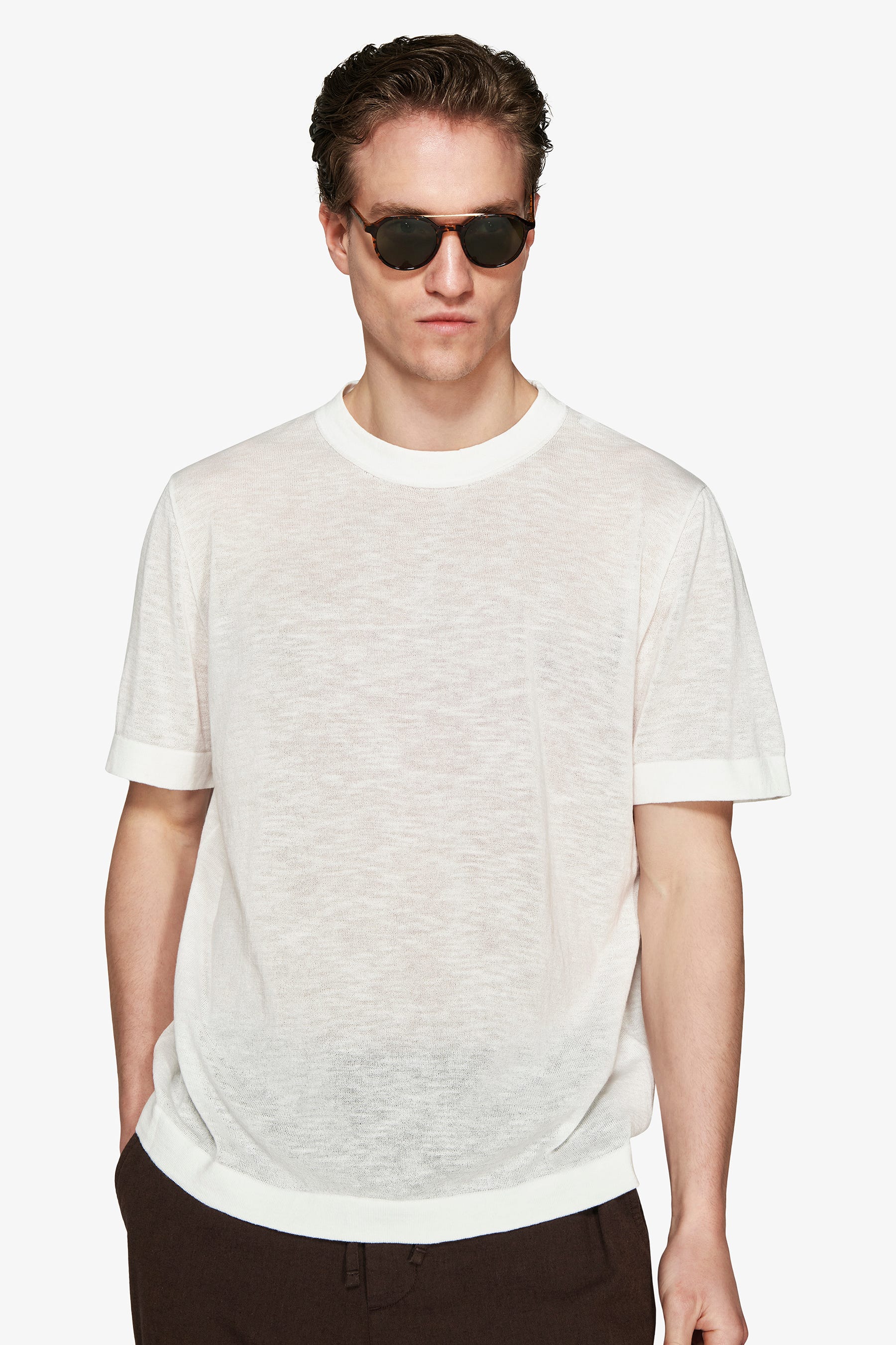 VOLUME White linen blend t-shirt
