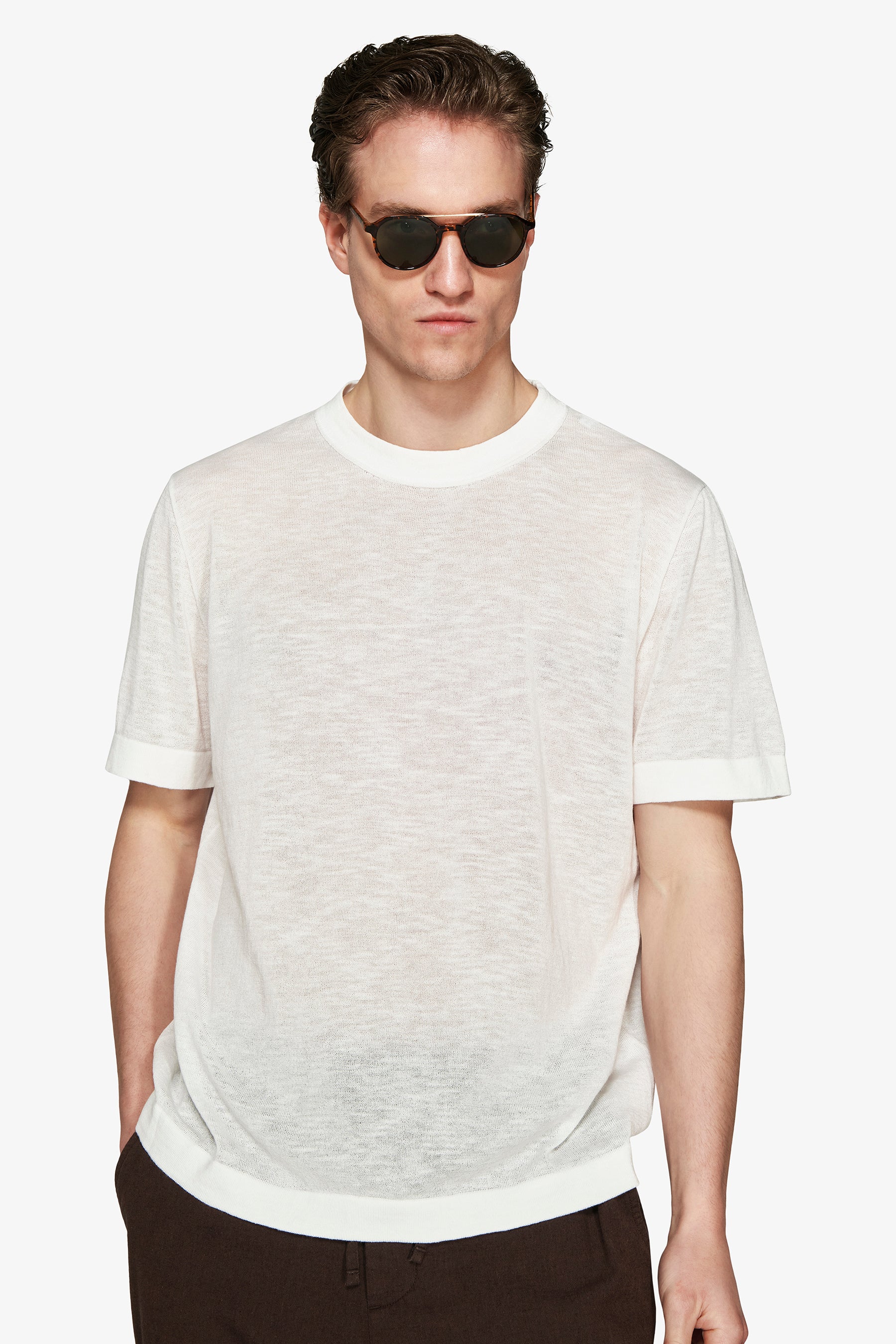 T-shirt misto lino bianca "Volume"