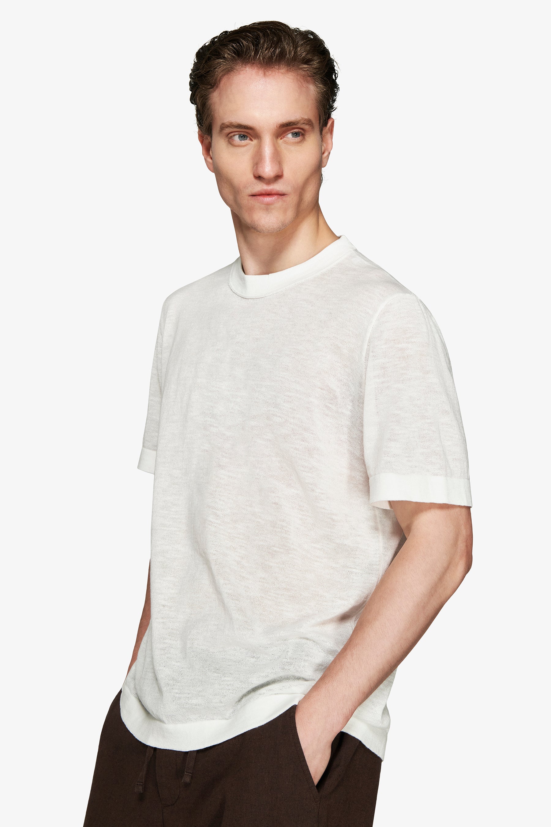 VOLUME White linen blend t-shirt