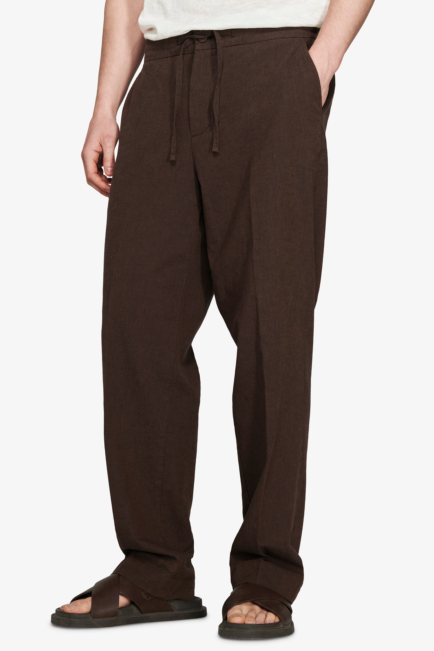 Pantalón mezcla de lino marrón 