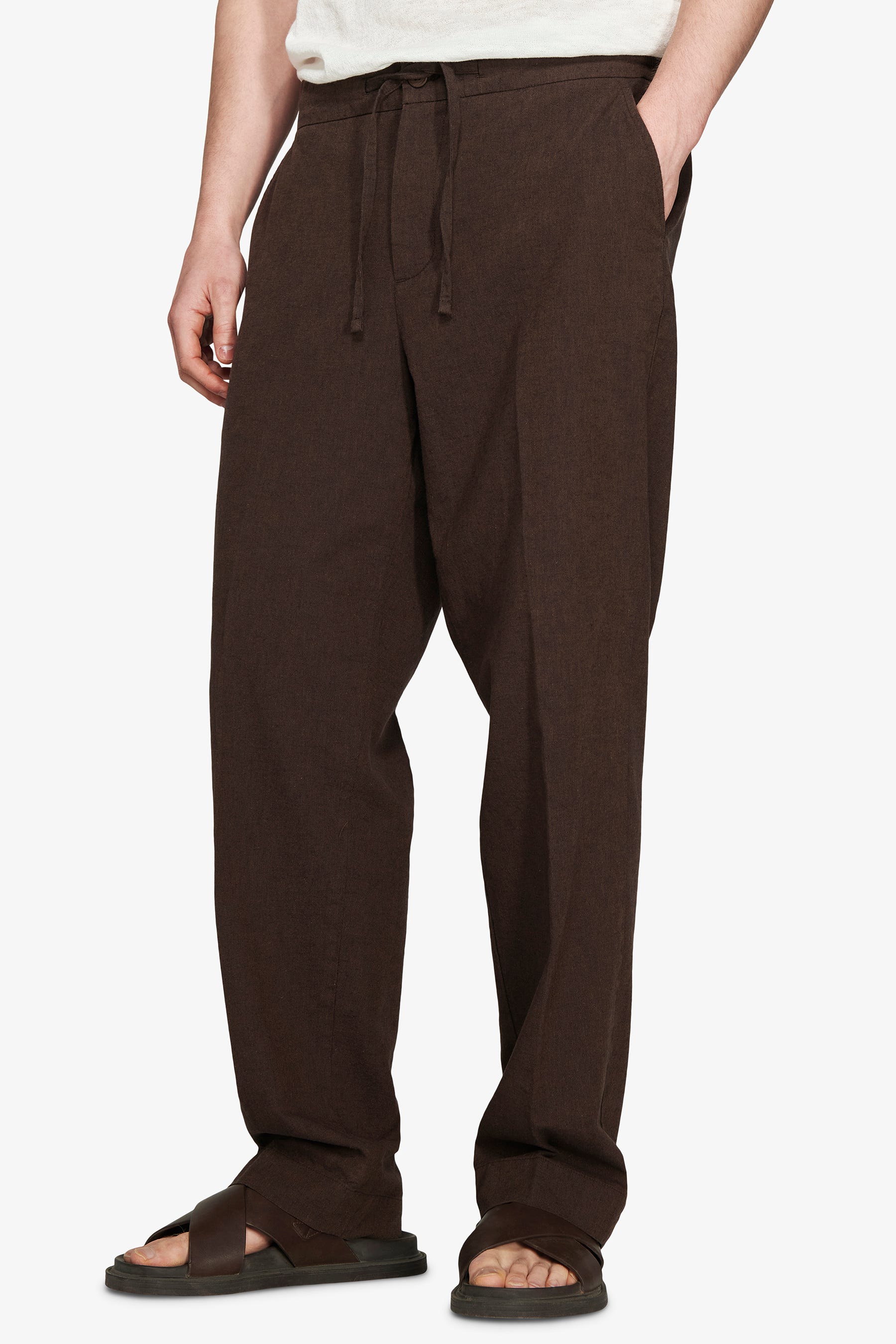 VOLUME Brown linen blend trousers