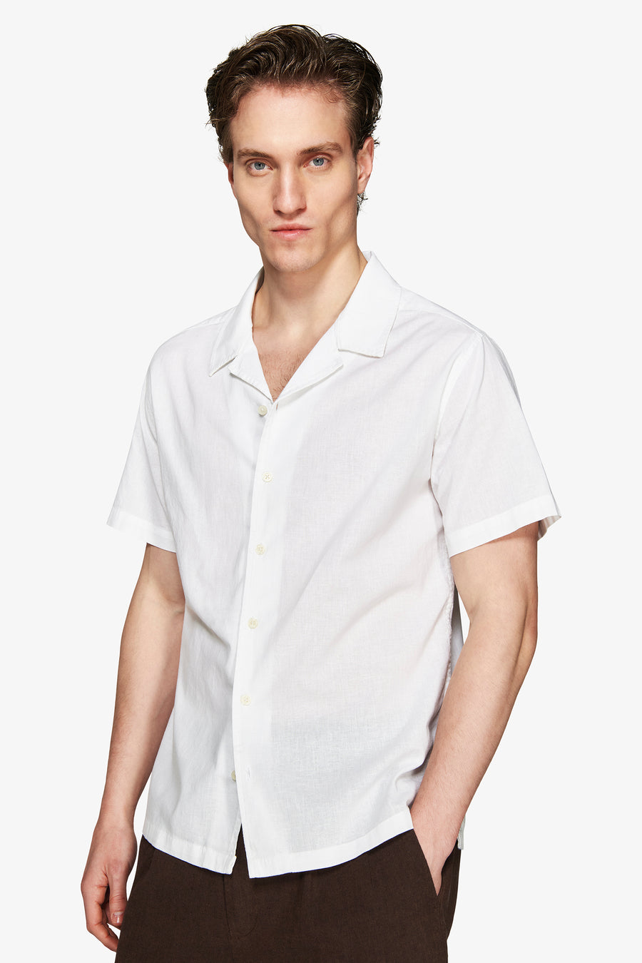 Camicia misto lino hawaiana bianca "Volume"