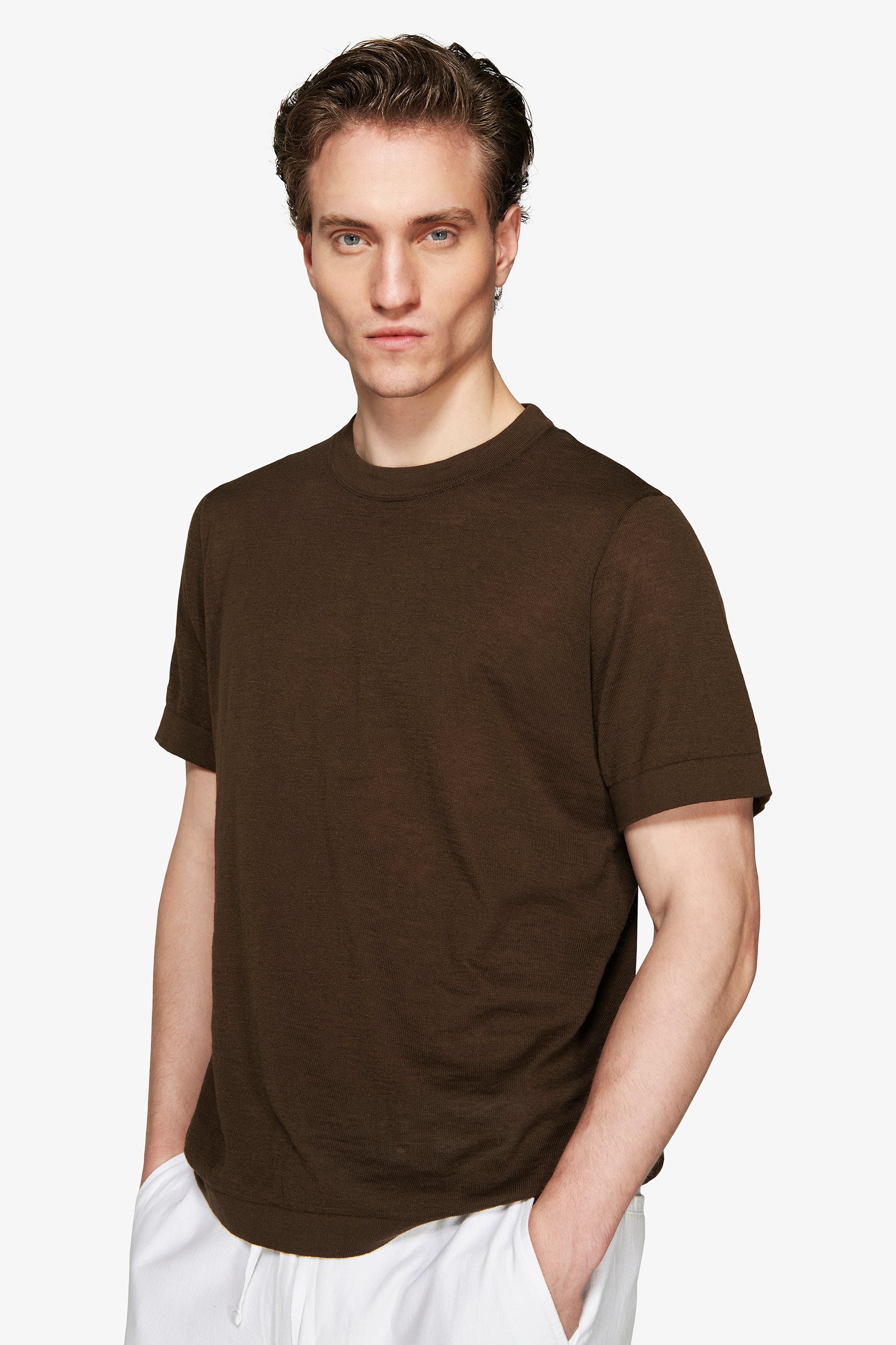 T-shirt misto lino moro "Volume"