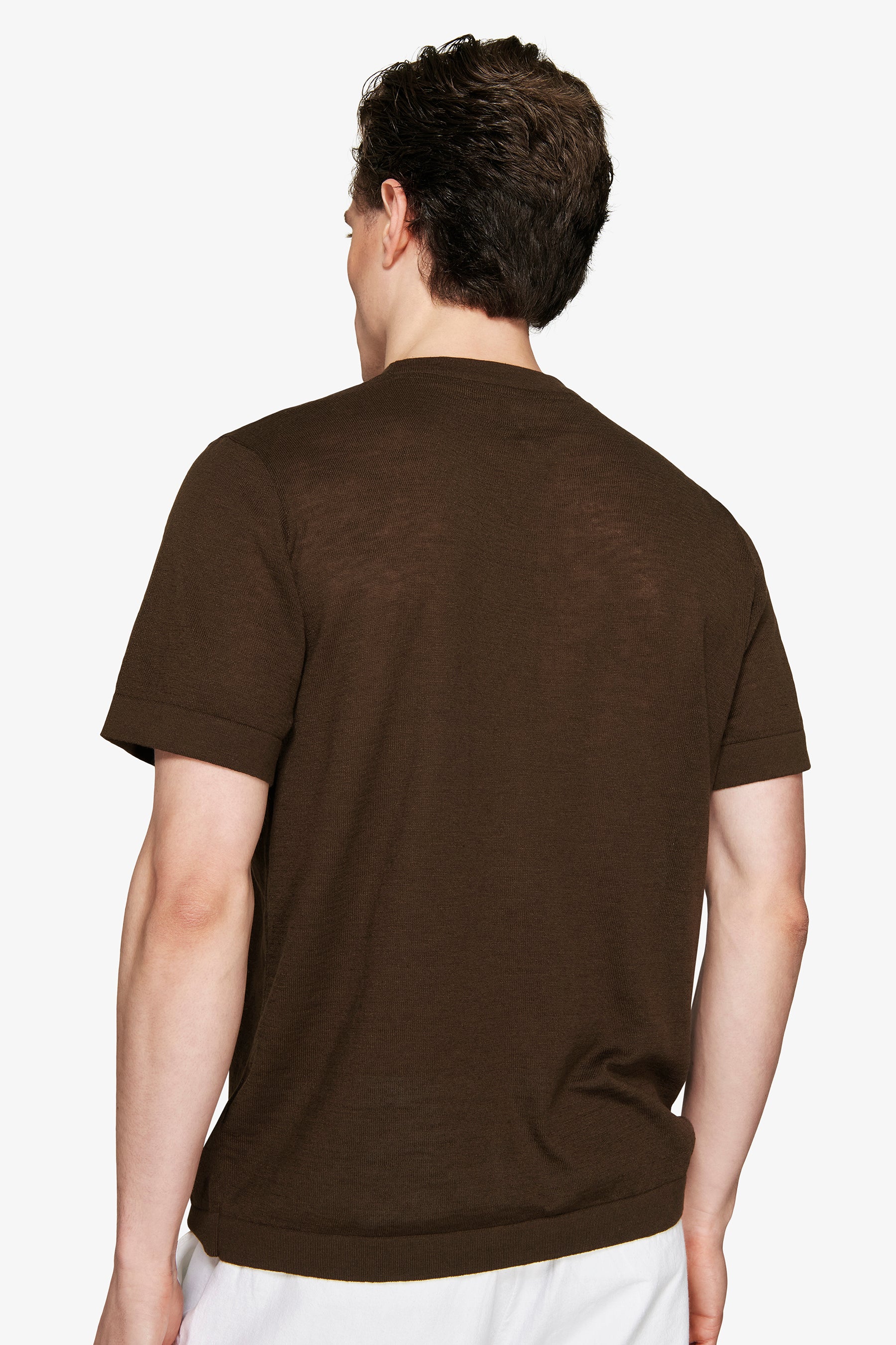 T-shirt en mélange de lin brun foncé « Volume »