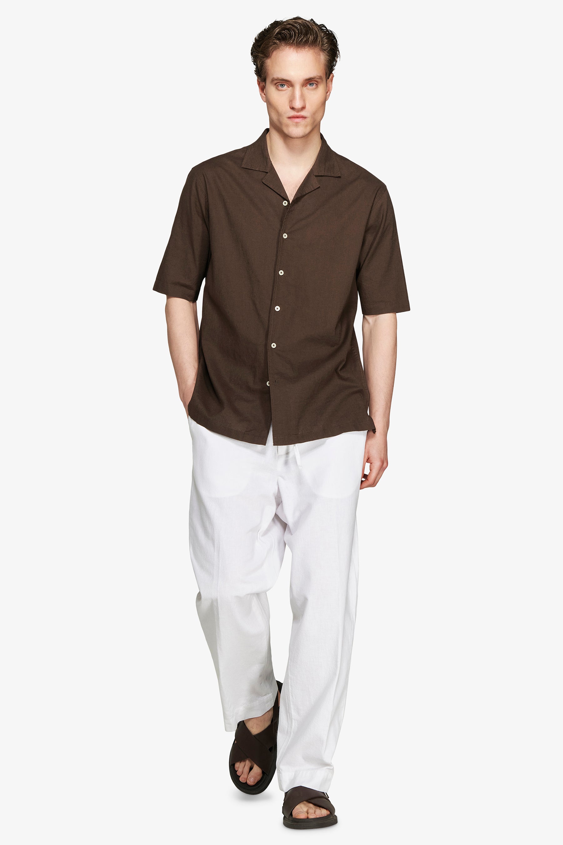 VOLUME Dark brown linen blend shirt