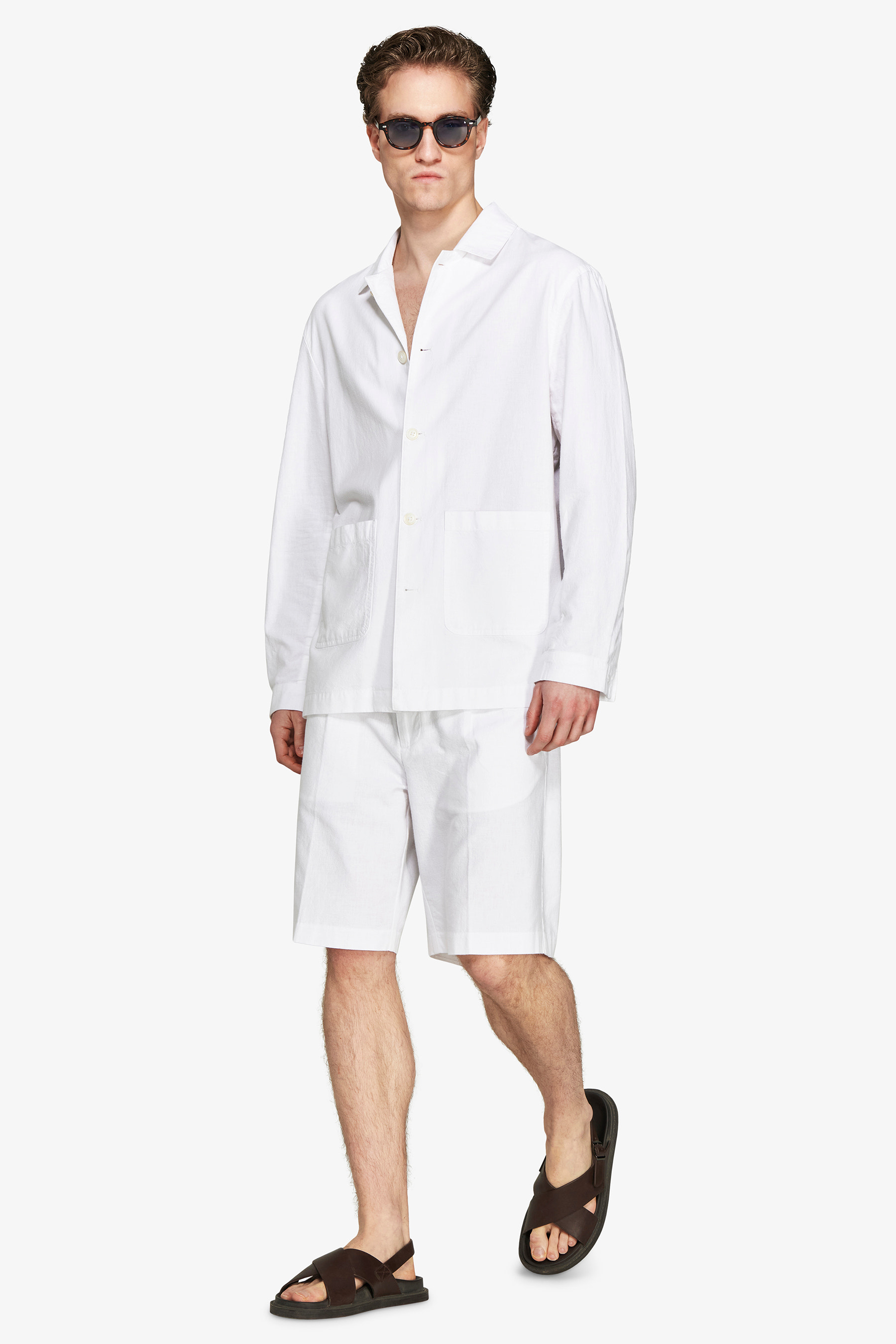 Overshirt misto lino bianca "Volume"