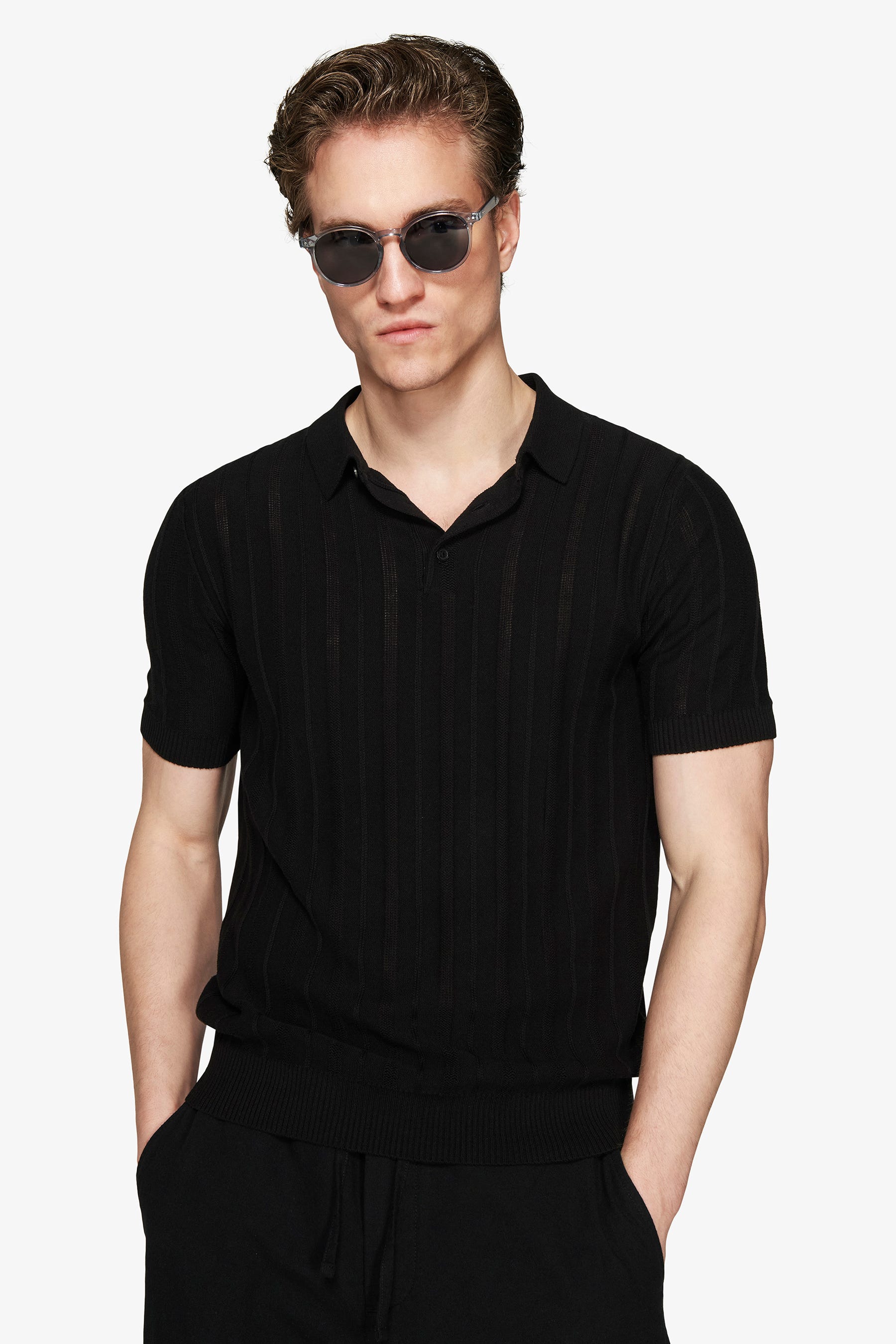 Polo in maglia traforata nera-Dan John