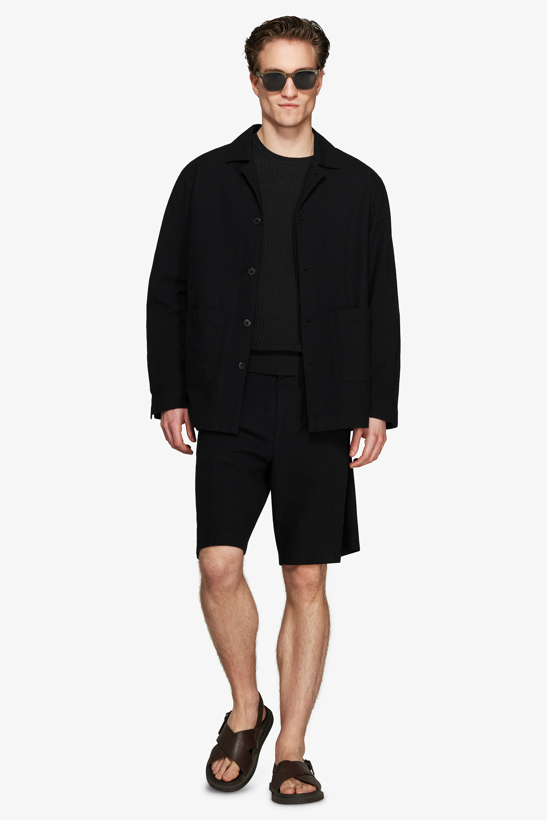 Overshirt misto lino nera "Volume"
