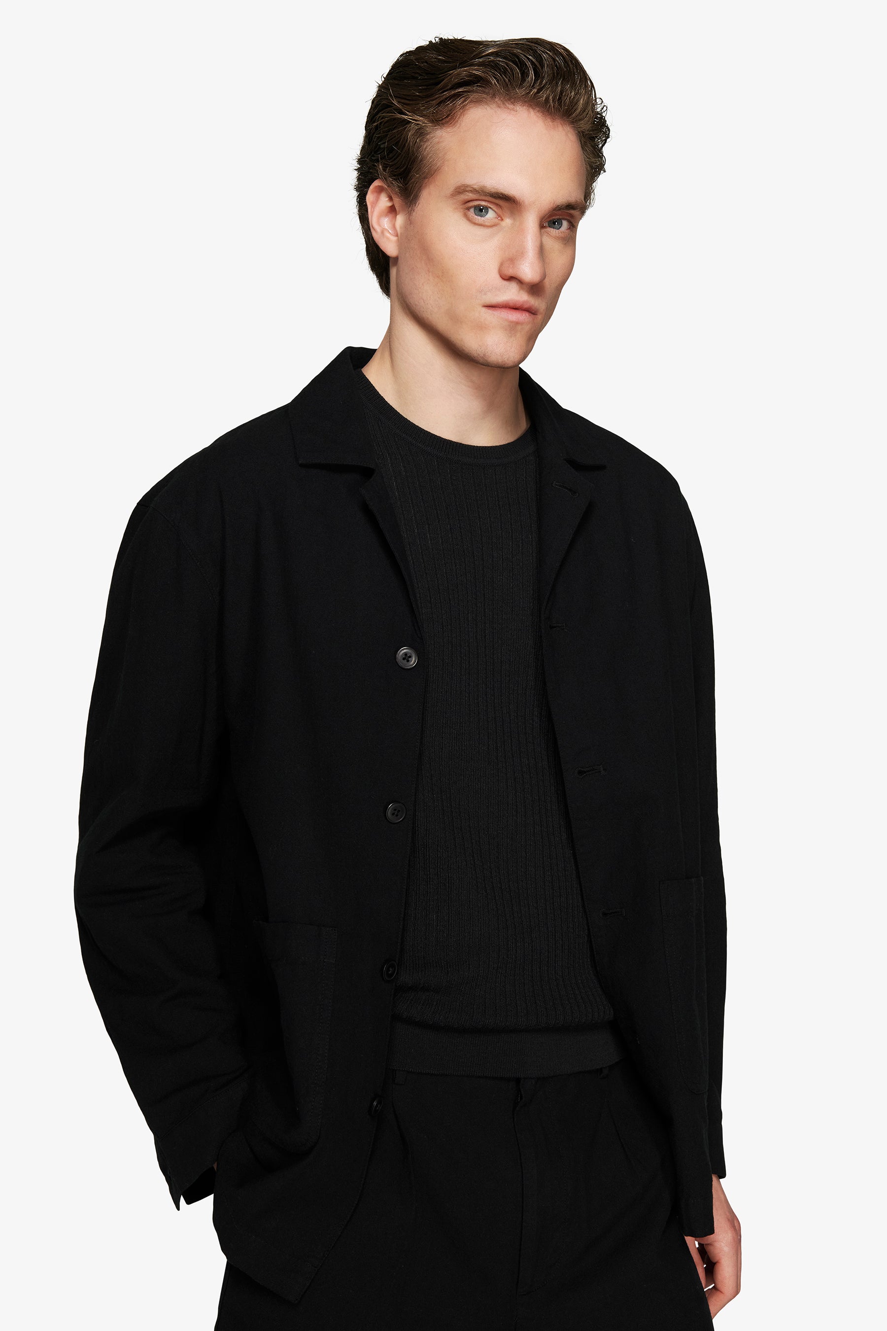 Giacca misto lino nera "Volume"