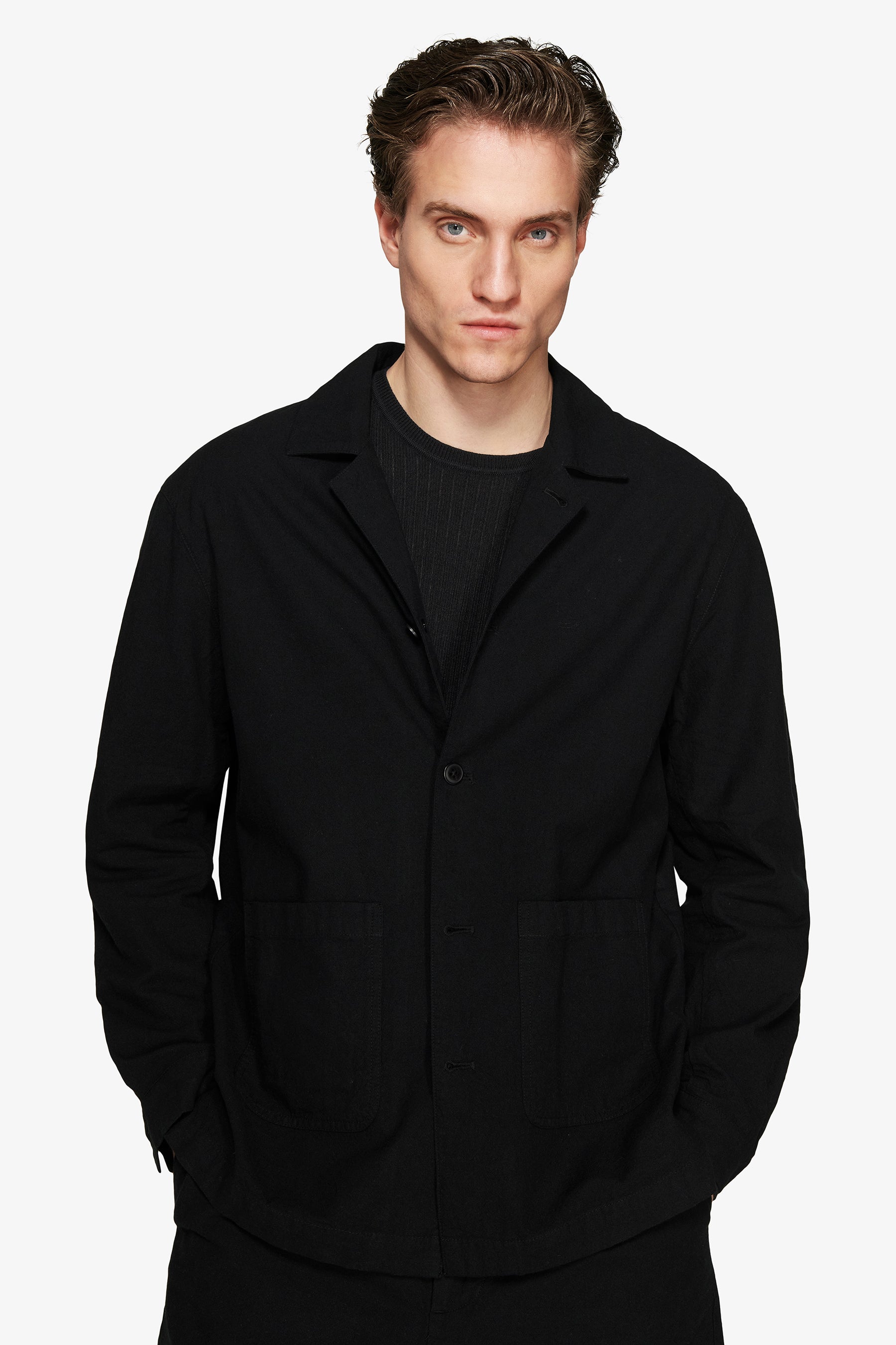 Giacca misto lino nera "Volume"