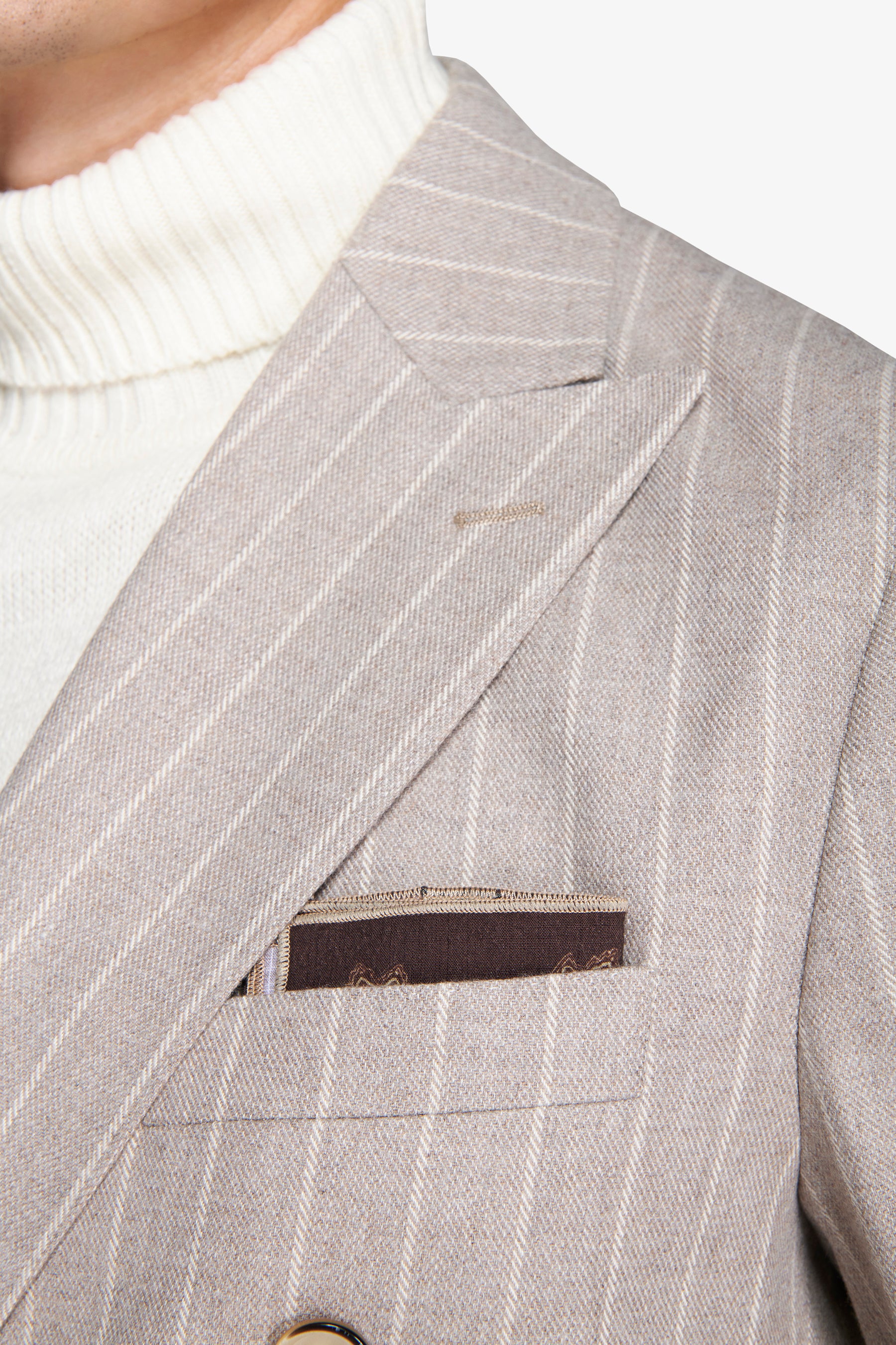 Taupe double-breasted pinstripe blazer