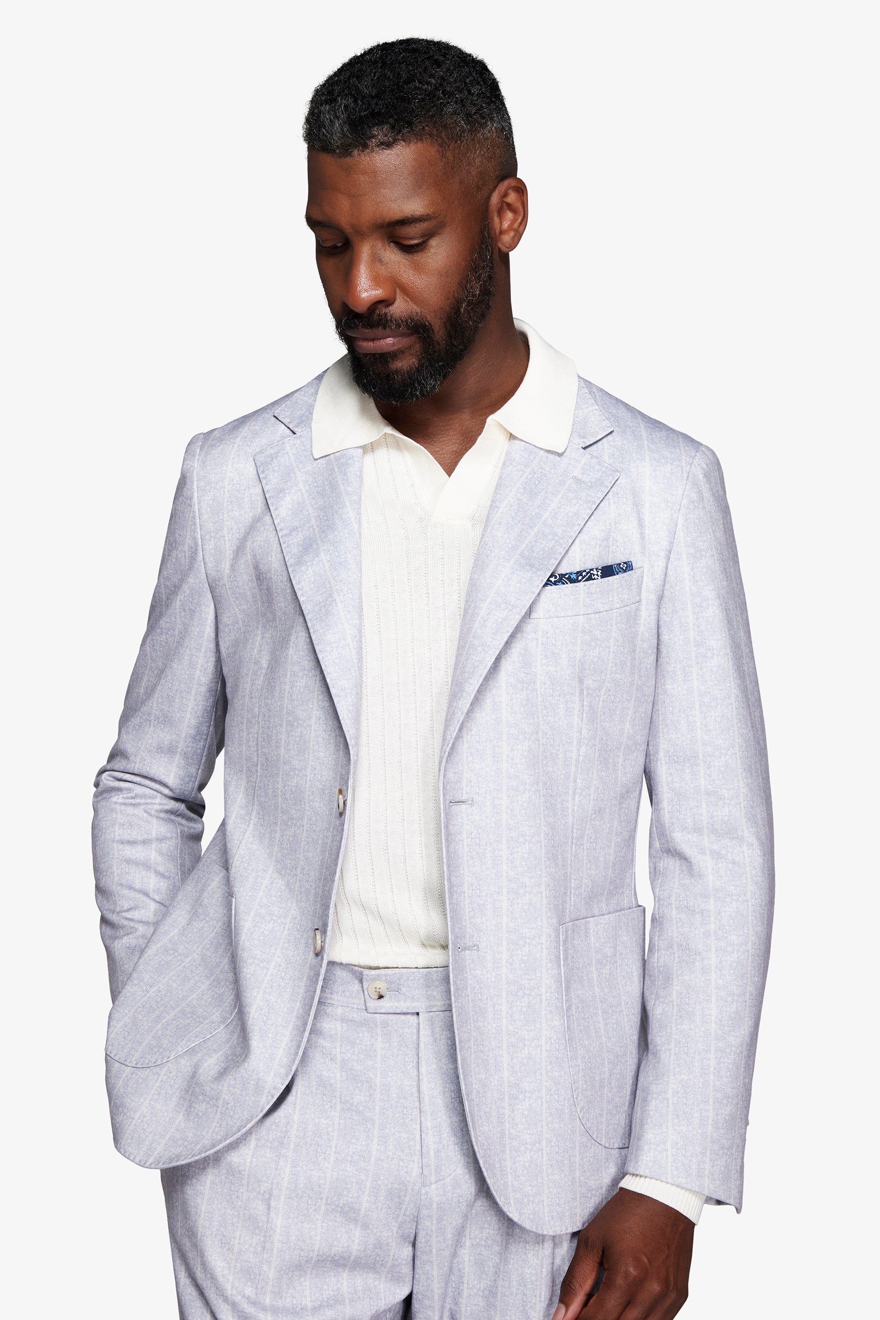 Giacca gessata celeste