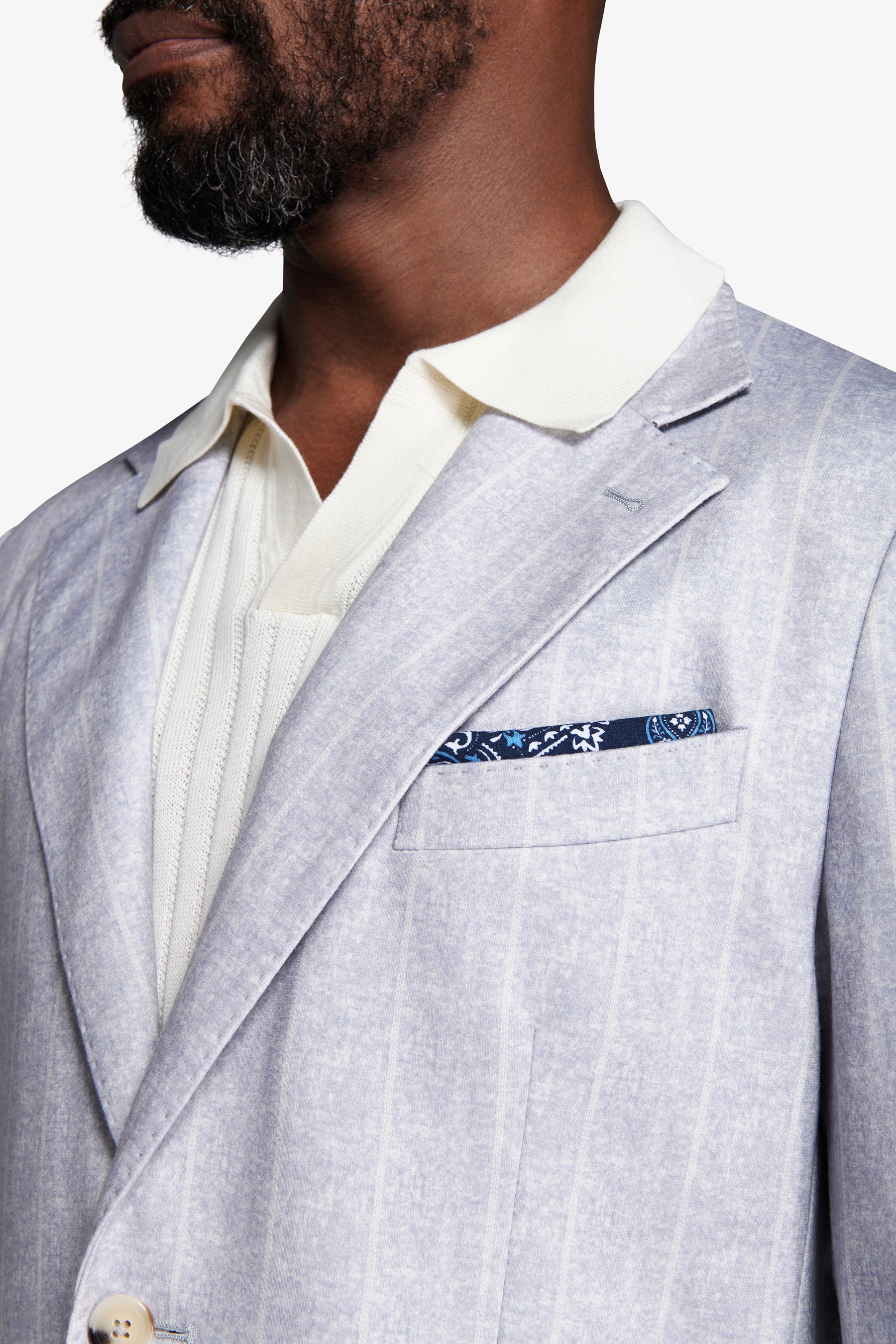 Giacca gessata celeste