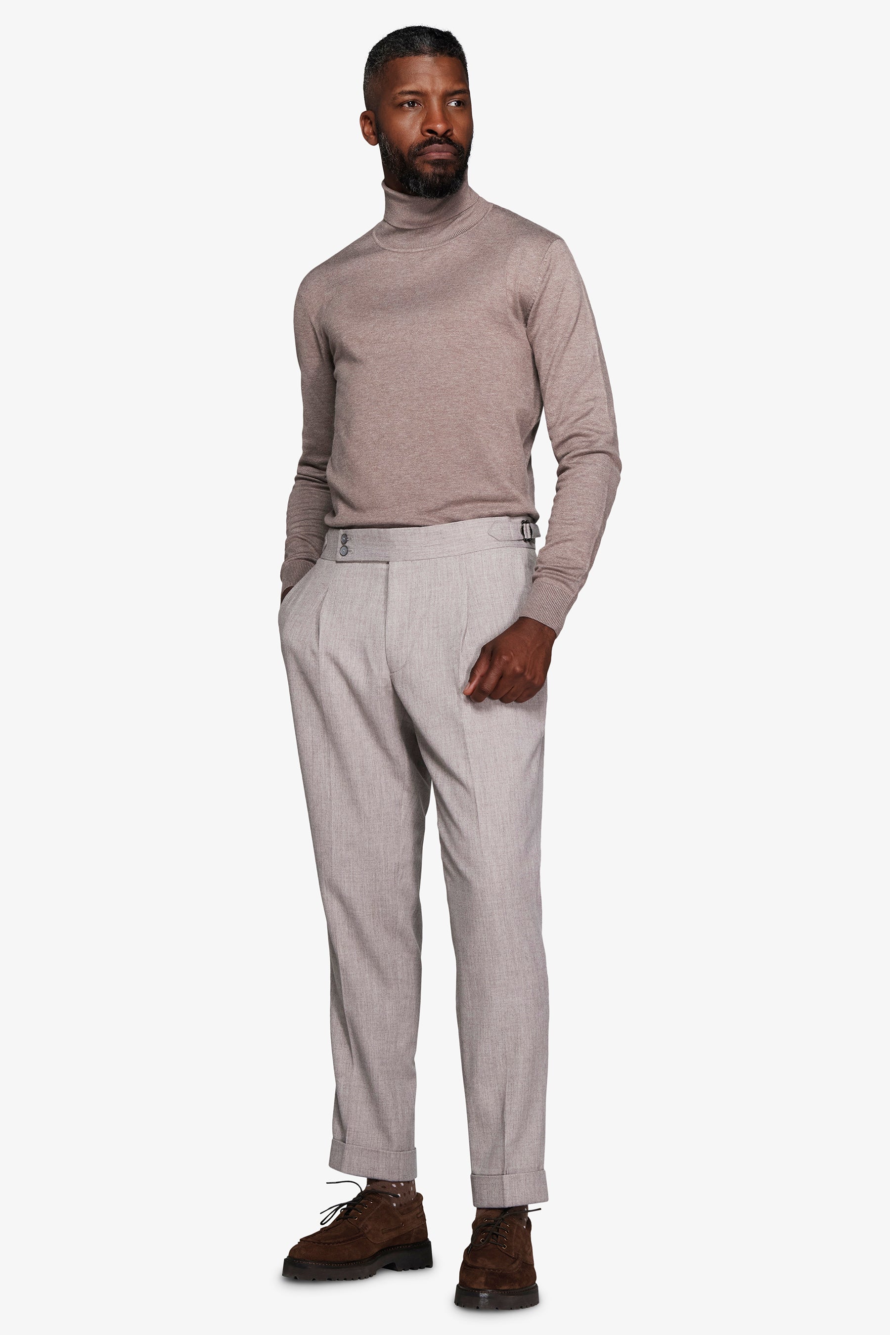 Pantaloni effetto flanella tortora