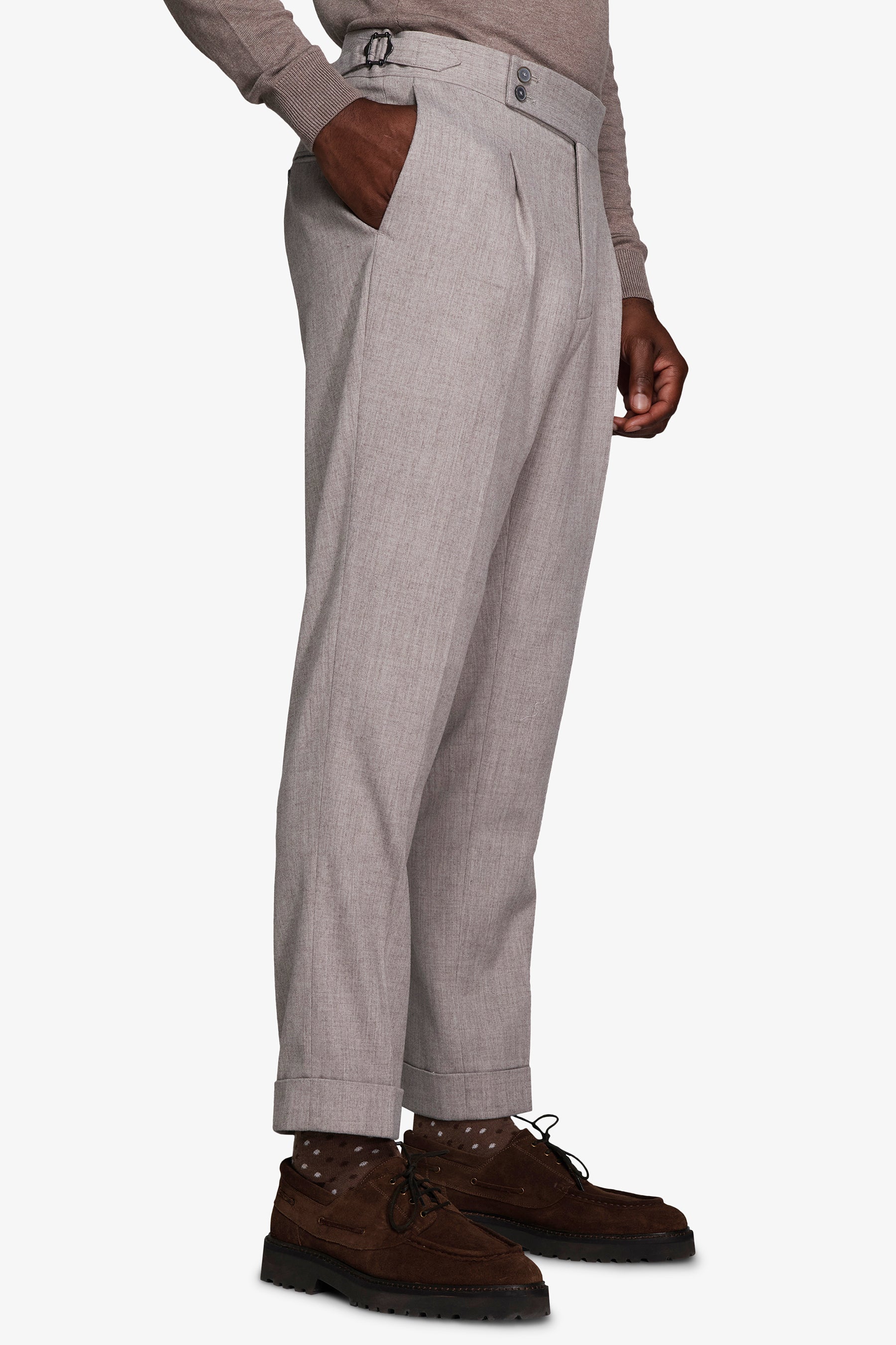 Pantaloni effetto flanella tortora