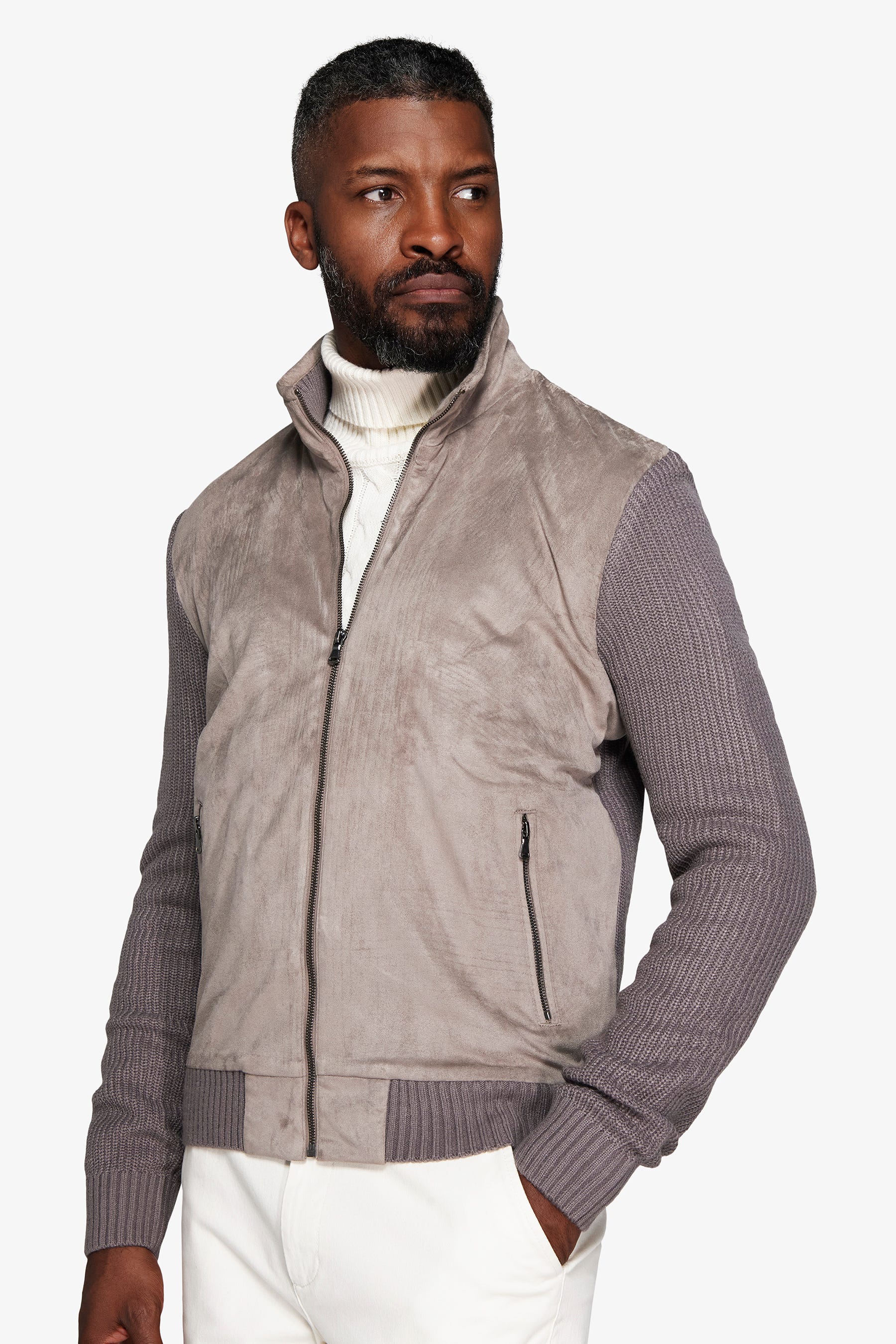 Bomber in maglia bimaterico tortora-Dan John
