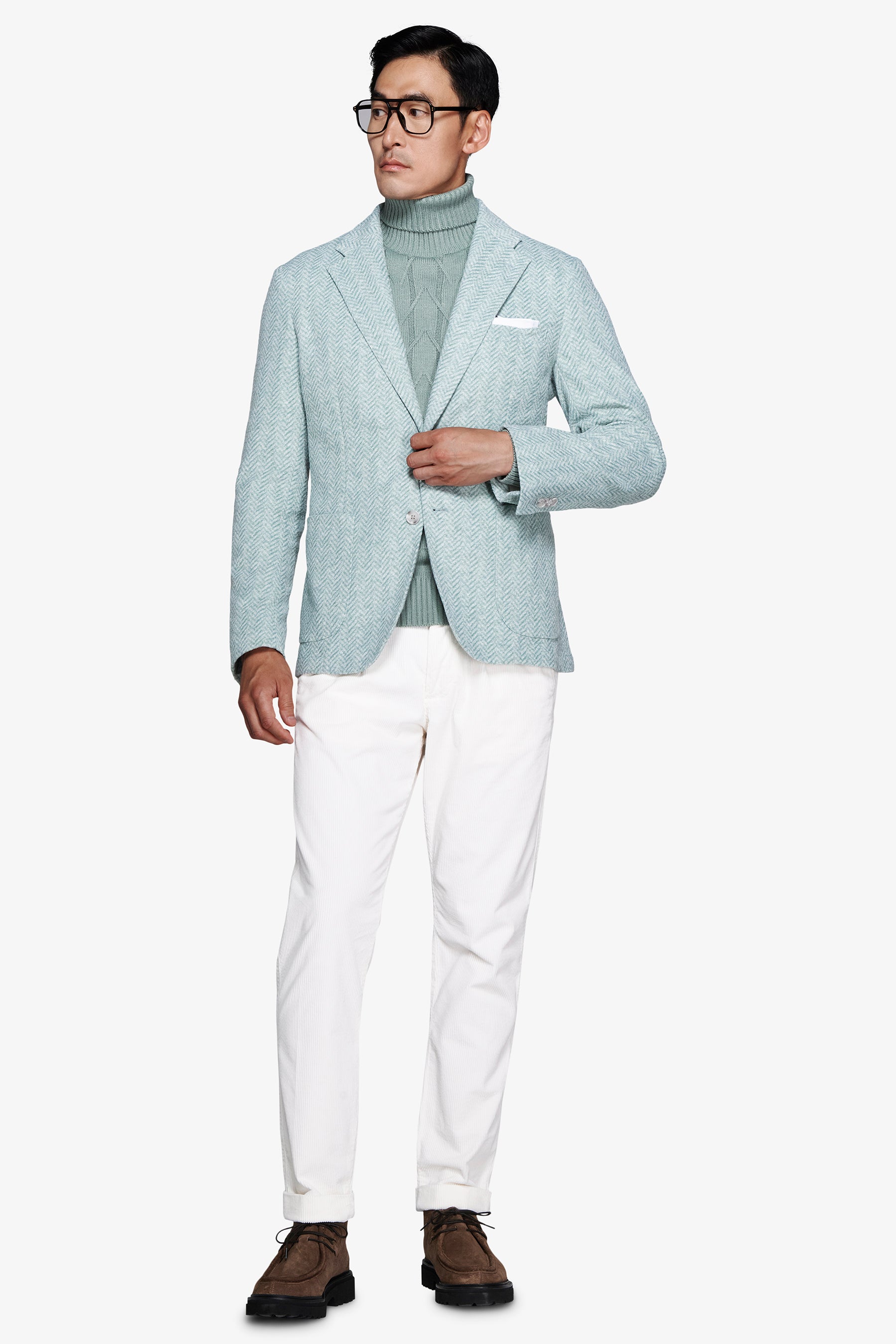 Giacca jersey spigata verde acqua