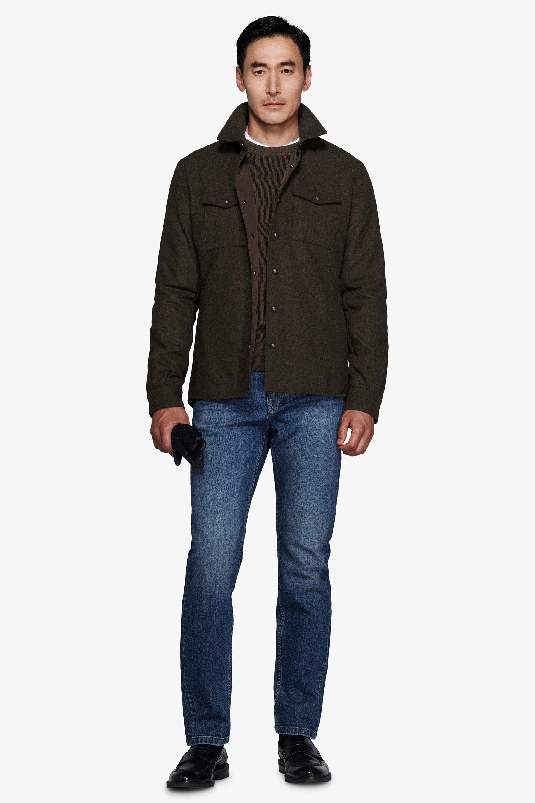 Melange-Overshirt mit Flanell-Effekt in Dunkelbraun
