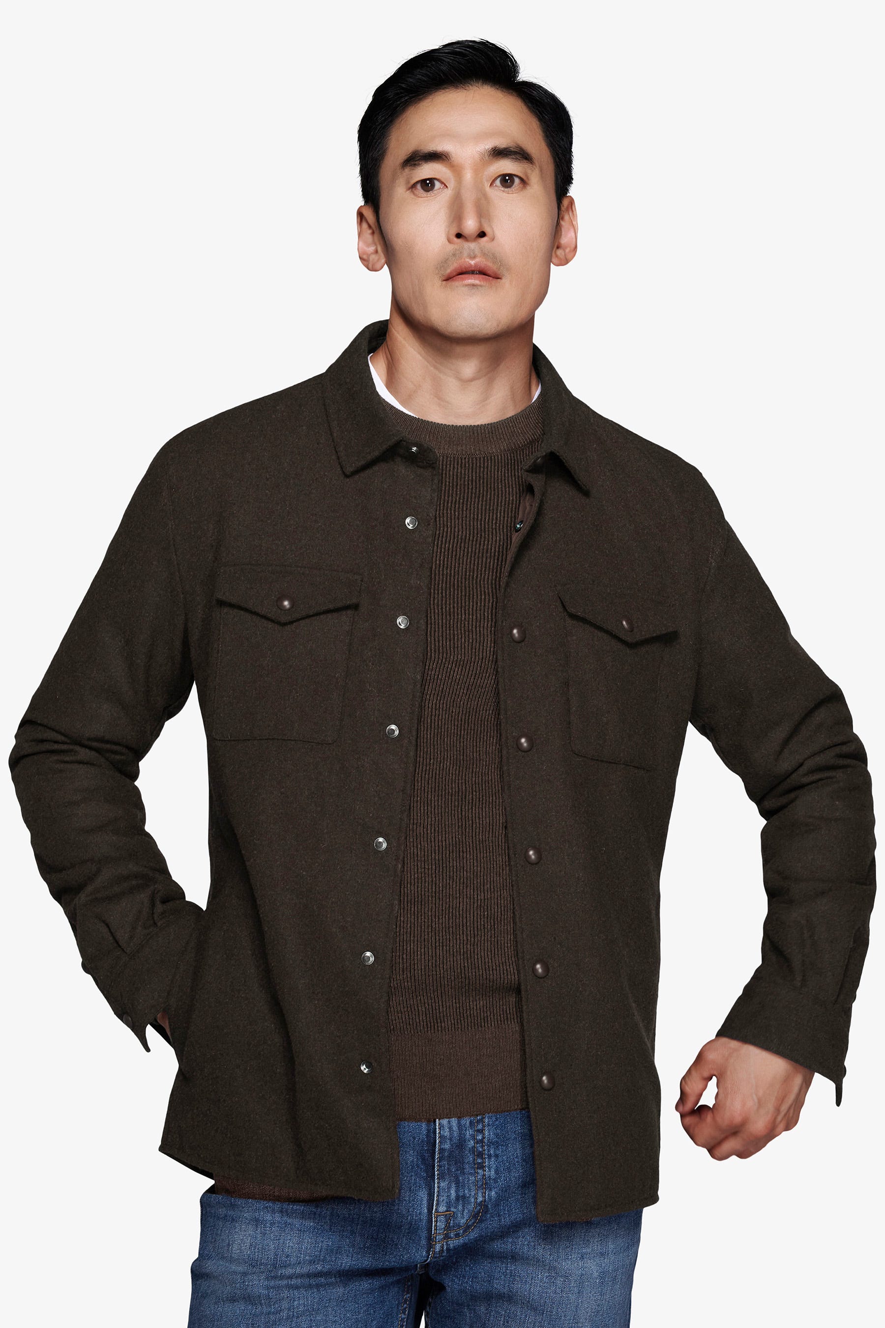 Sobrecamisa efecto franela jaspeada color marrón oscuro
