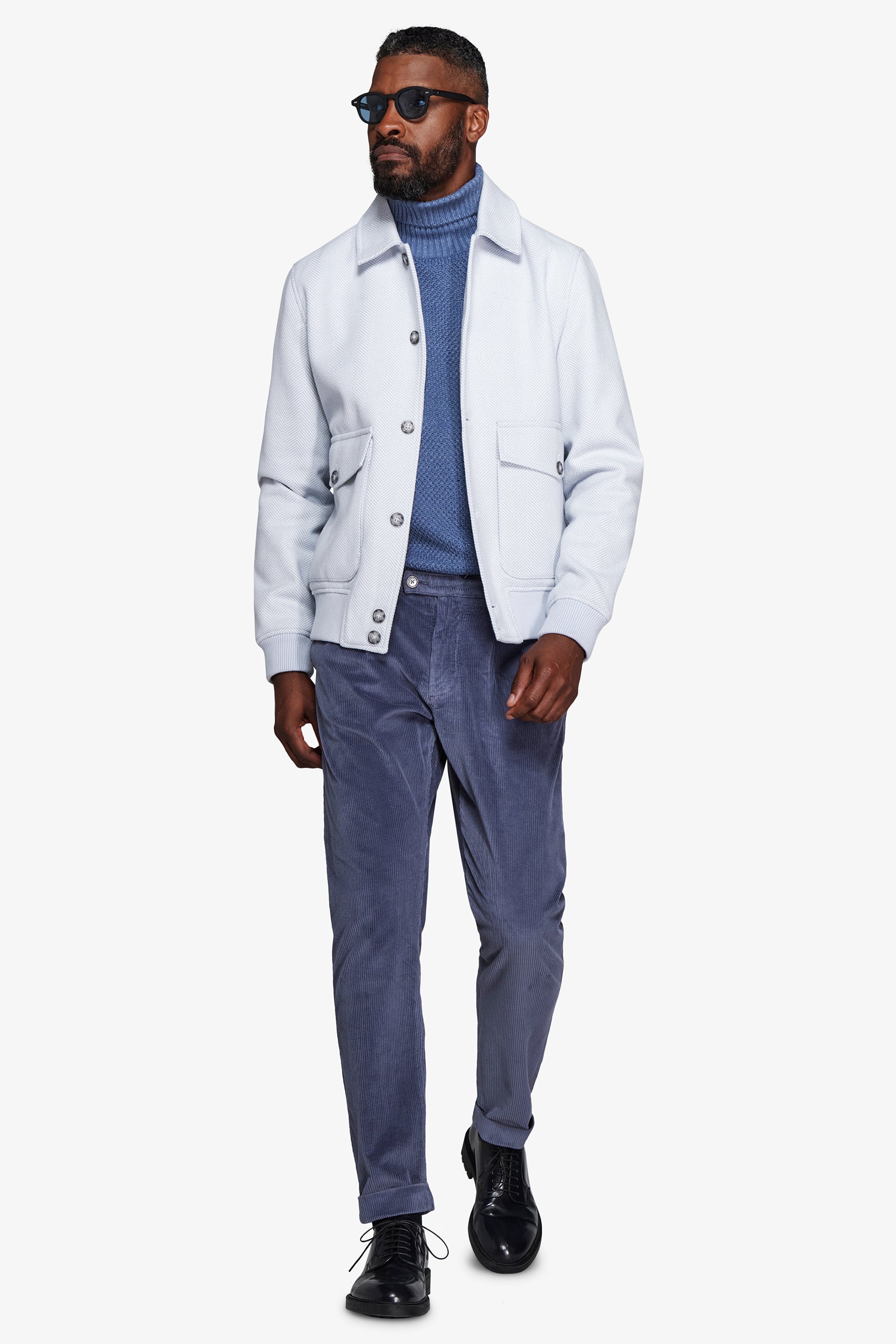 Bomber effetto flanella spigata celeste